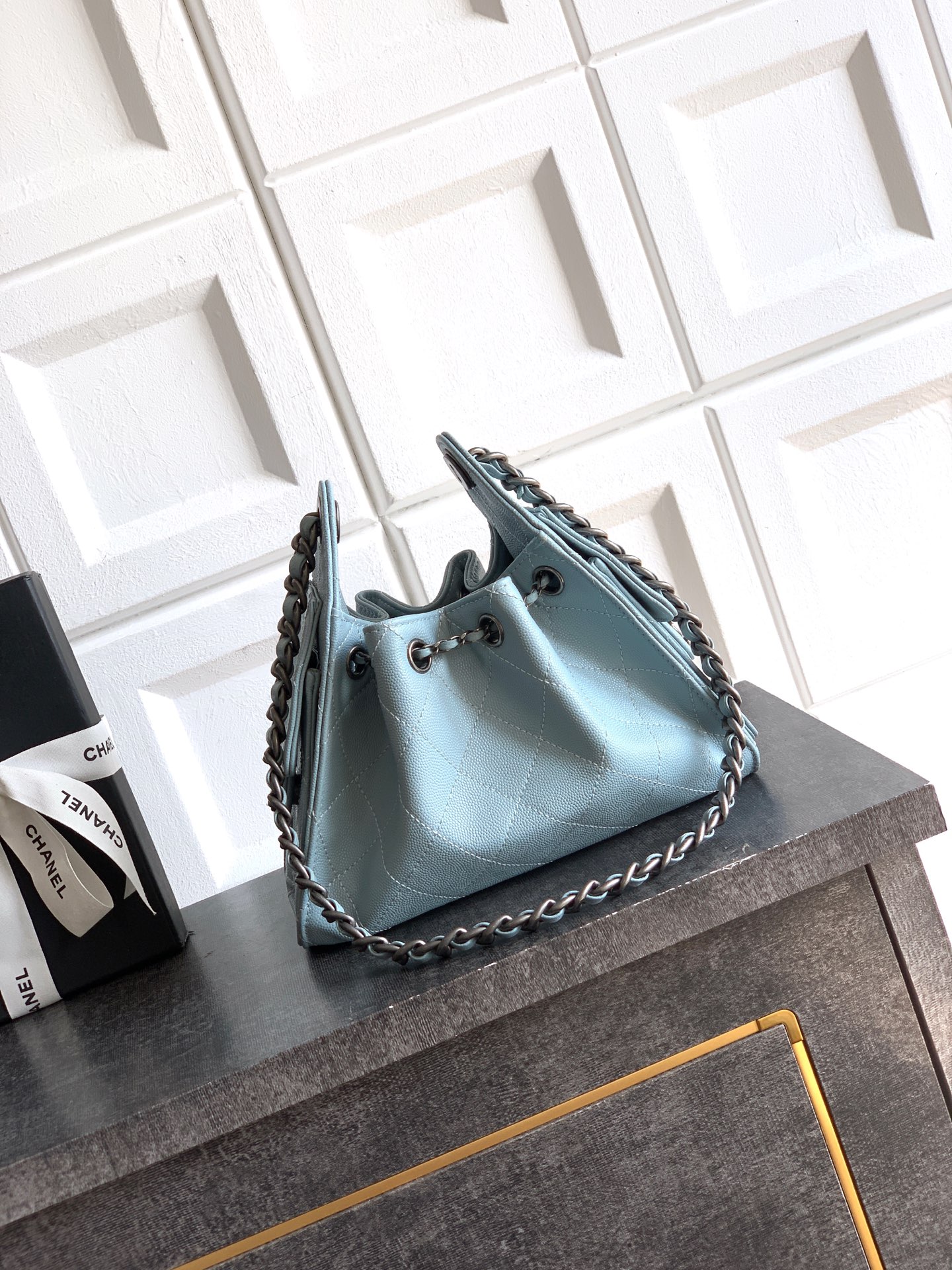 Chanel Bucket Bag Blue 14cm-m-l
