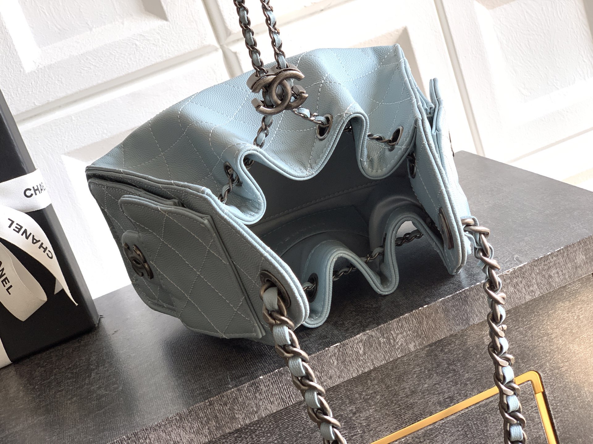 Chanel Bucket Bag Blue 14cm-m-l