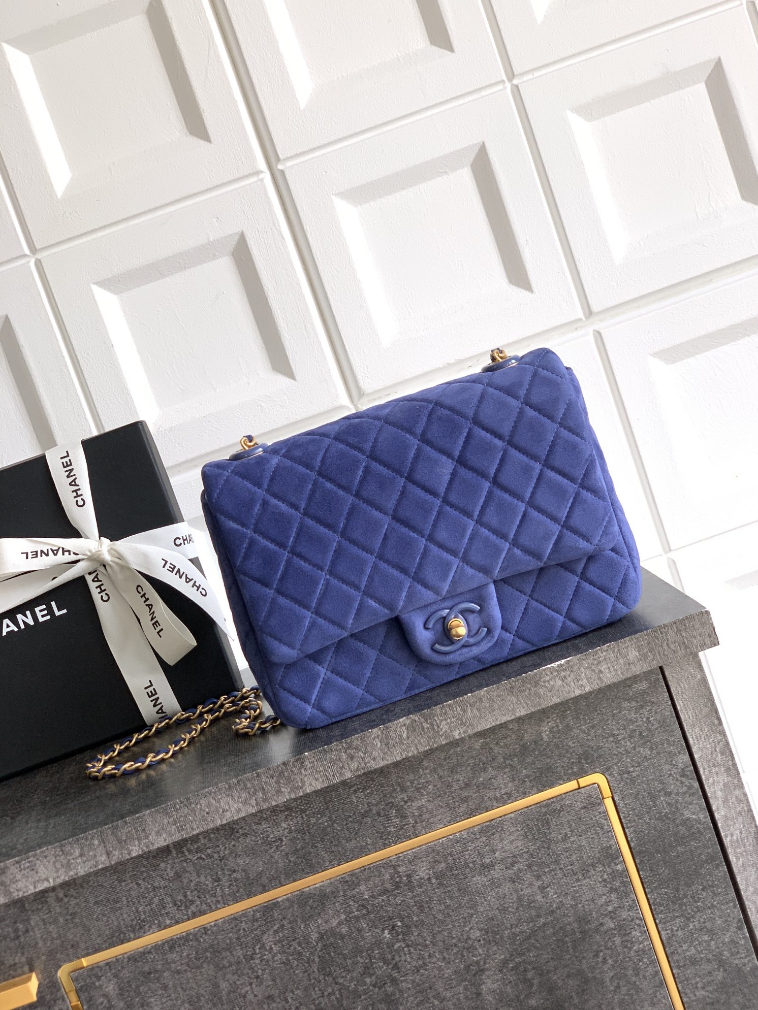 Chanel Female Basic Bag Cow Leather Blue M-l