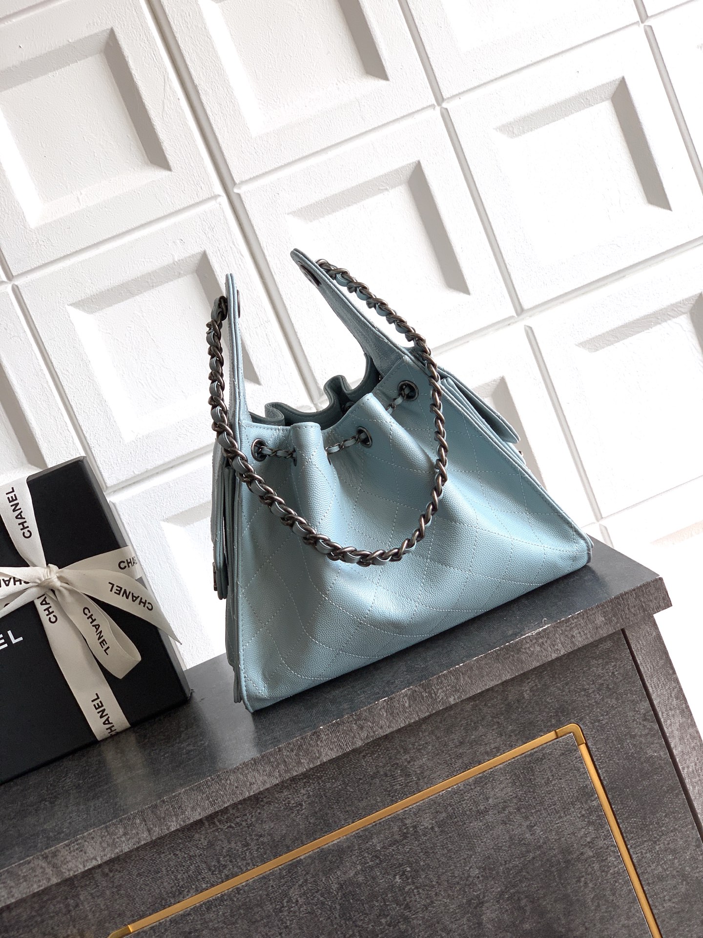 Chanel Bucket Bag Blue 14cm-m-l