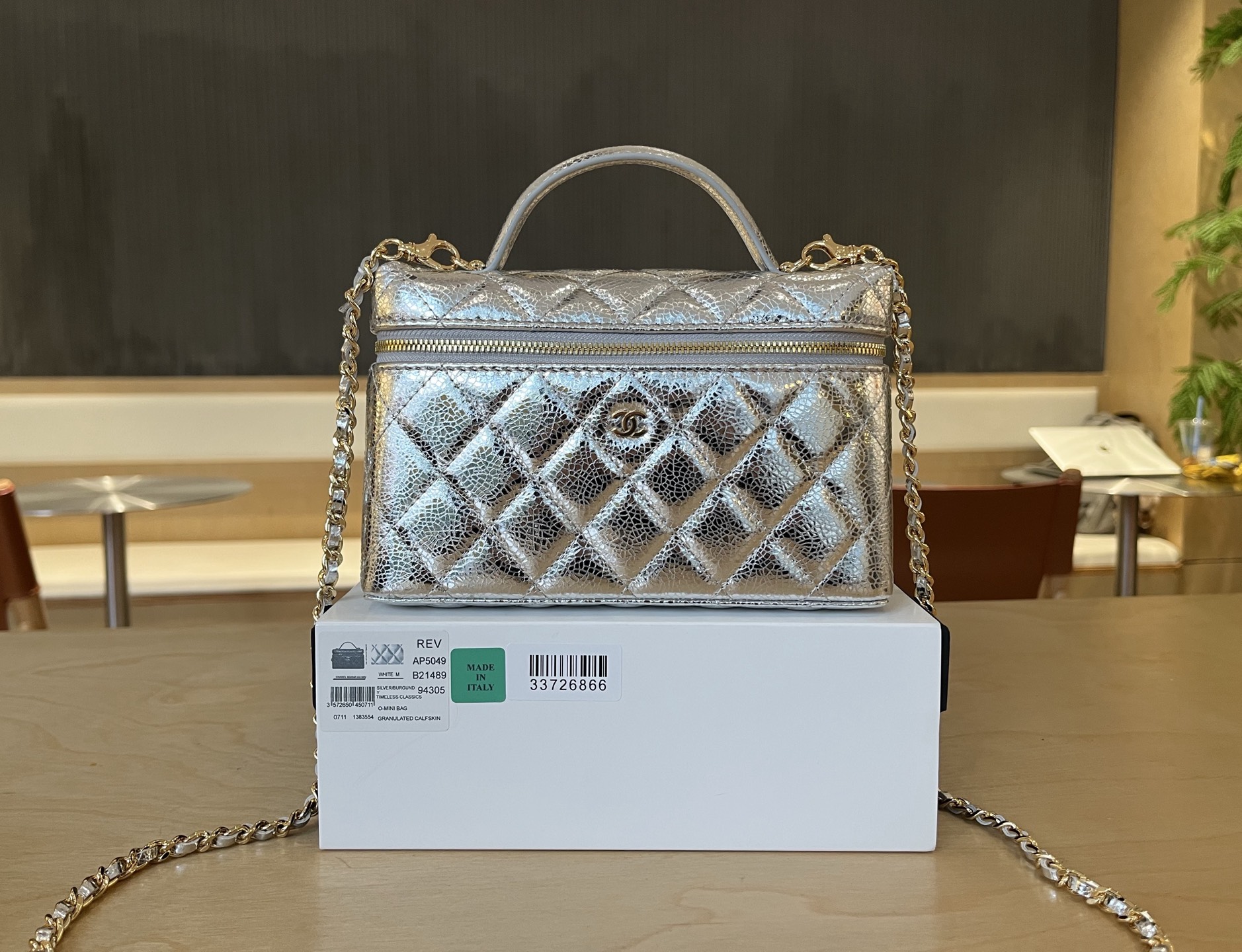 Chanel Basic Bag Cow Leather Silver M-l