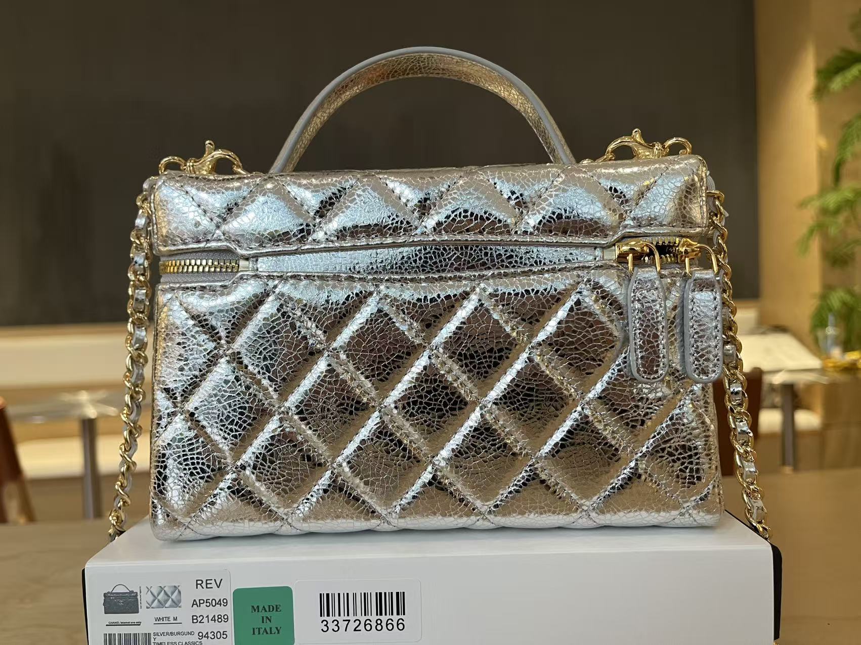 Chanel Basic Bag Cow Leather Silver M-l