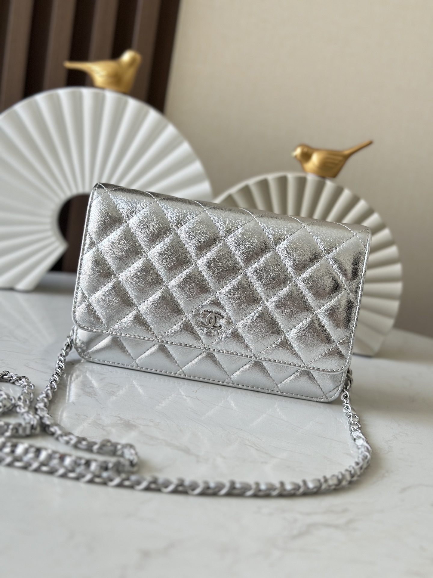 Chanel Basic Bag Sheepskin Silver 19cm-l