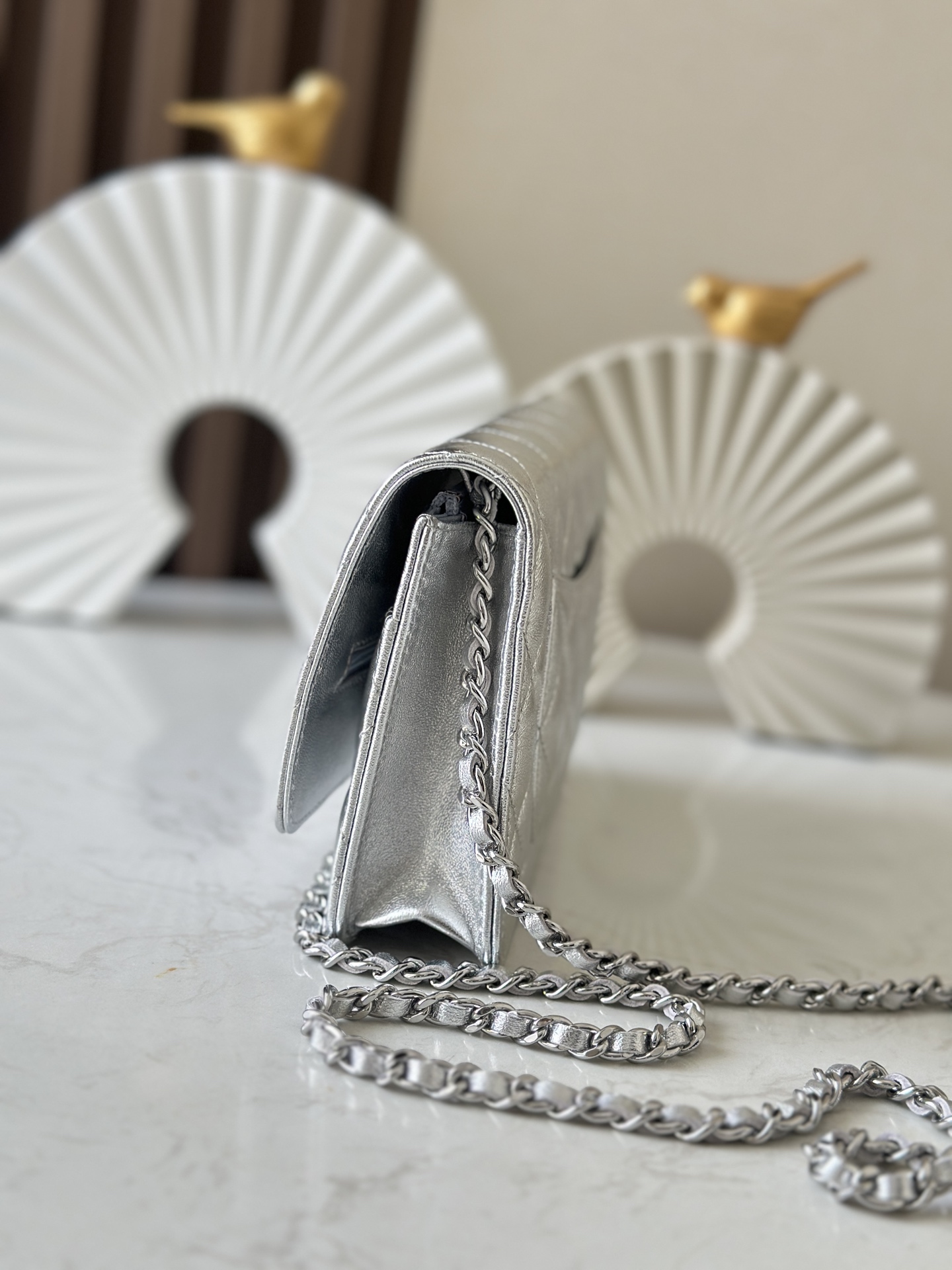 Chanel Basic Bag Sheepskin Silver 19cm-l