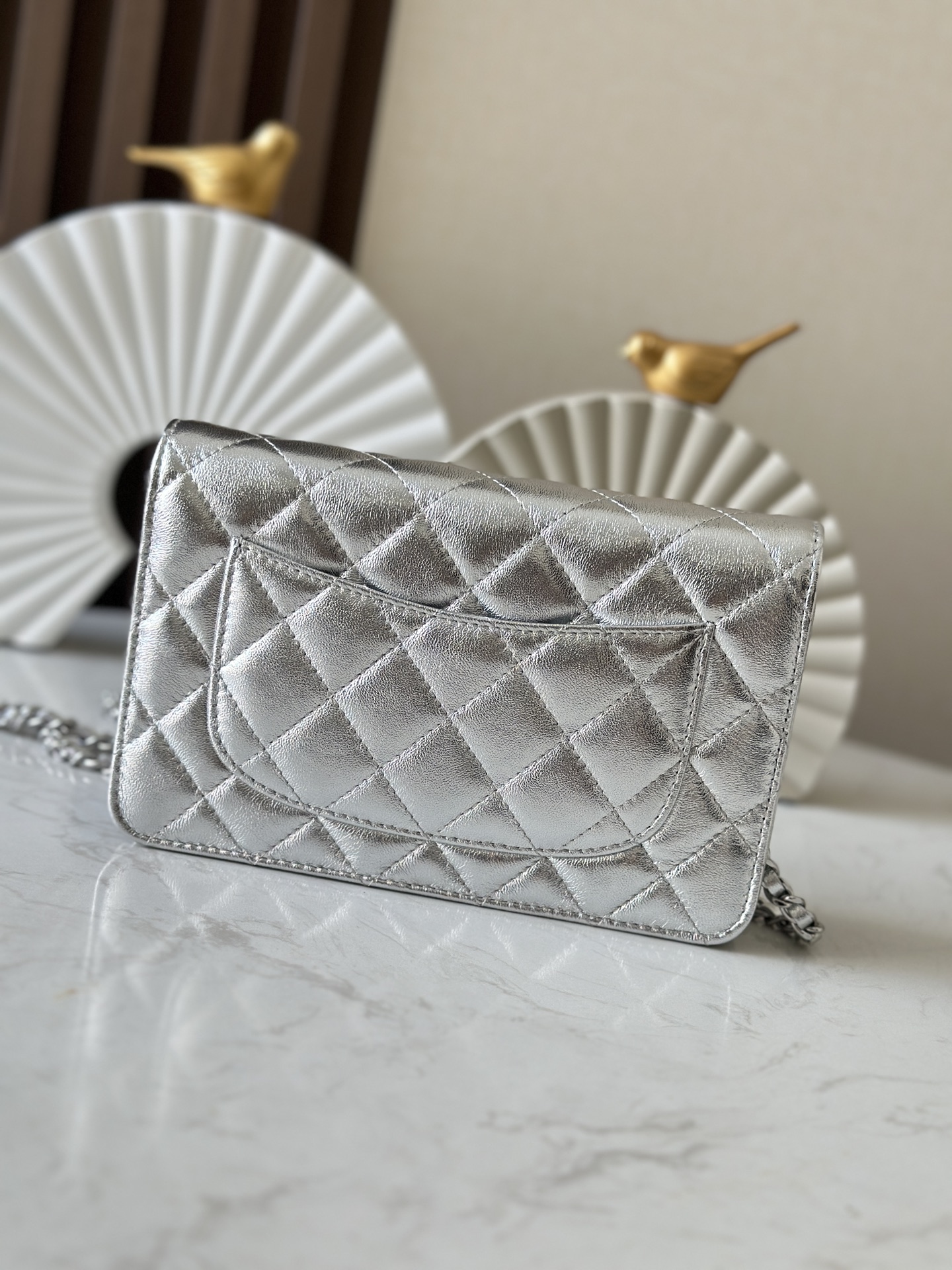 Chanel Basic Bag Sheepskin Silver 19cm-l