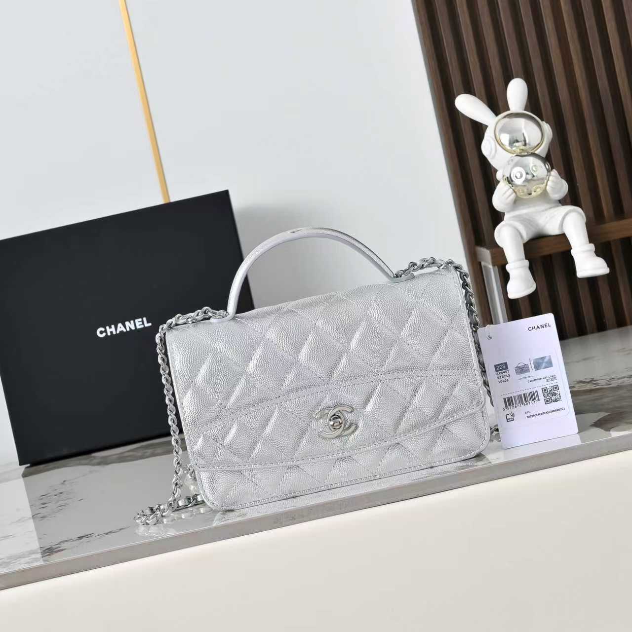 Chanel Basic Bag Cow Leather Silver M-l