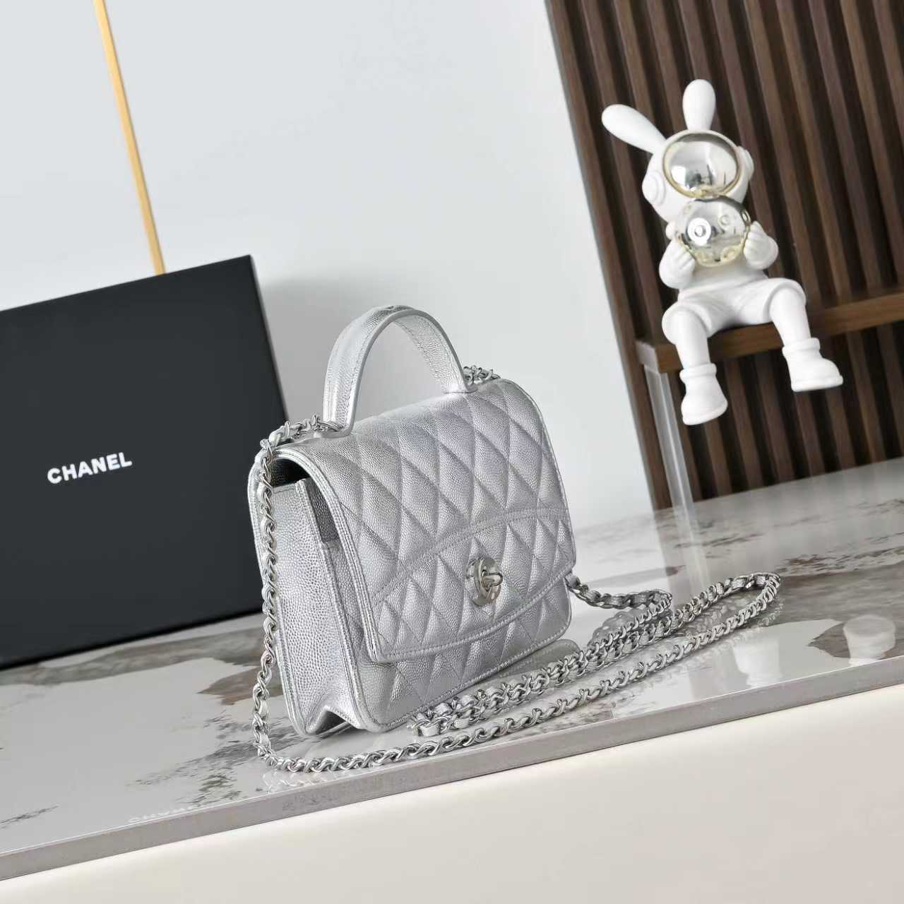 Chanel Basic Bag Cow Leather Silver M-l