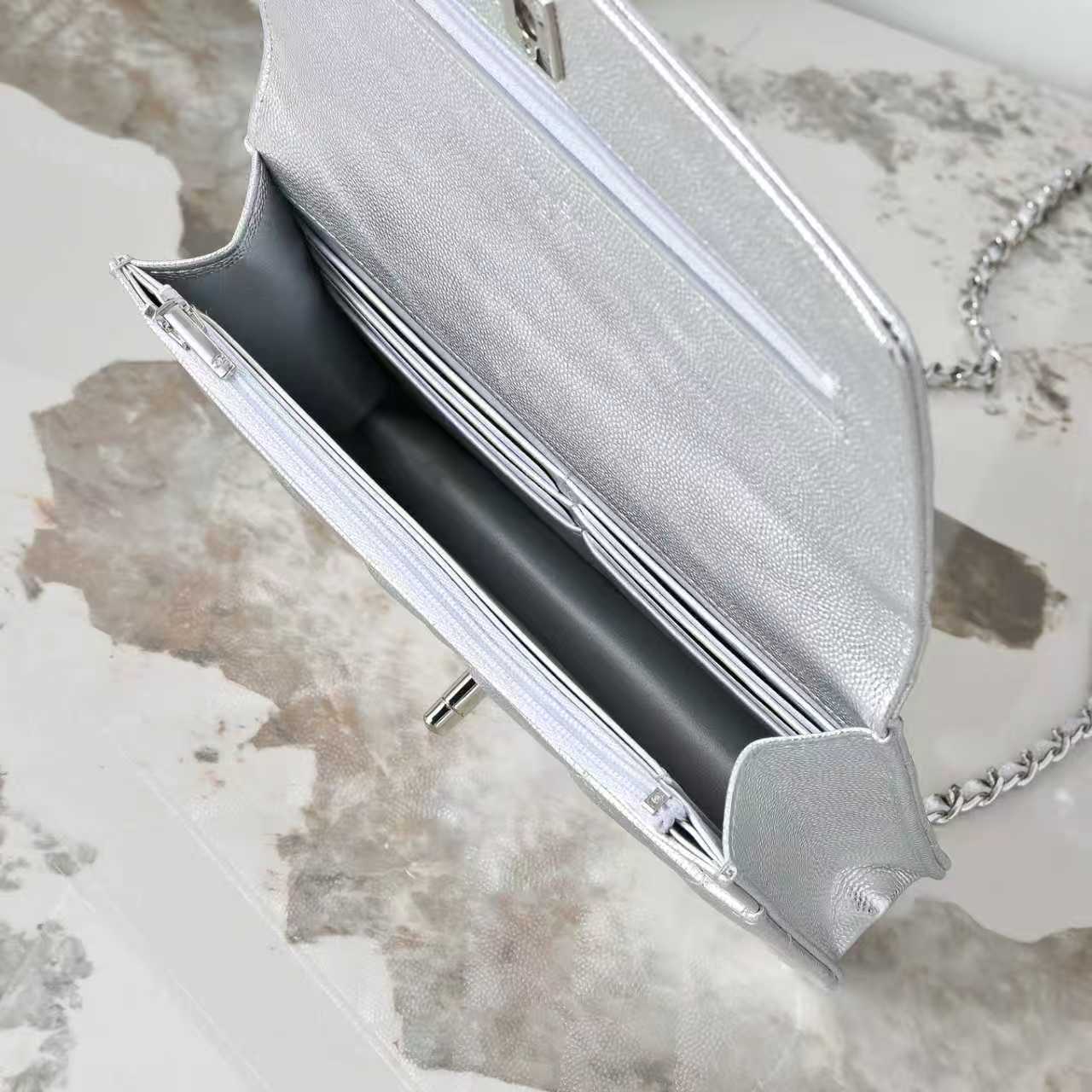 Chanel Basic Bag Cow Leather Silver M-l