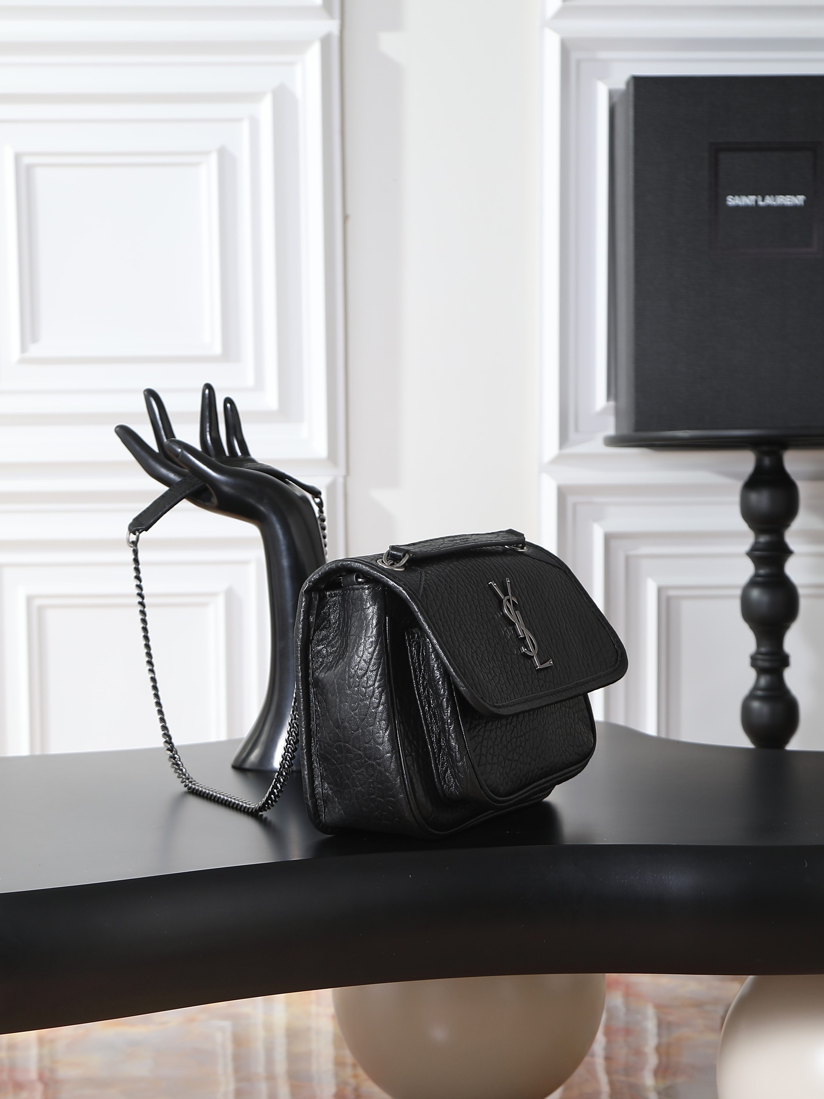 Basic Bag Sheepskin Black Large Capacity 12cm-22cm
