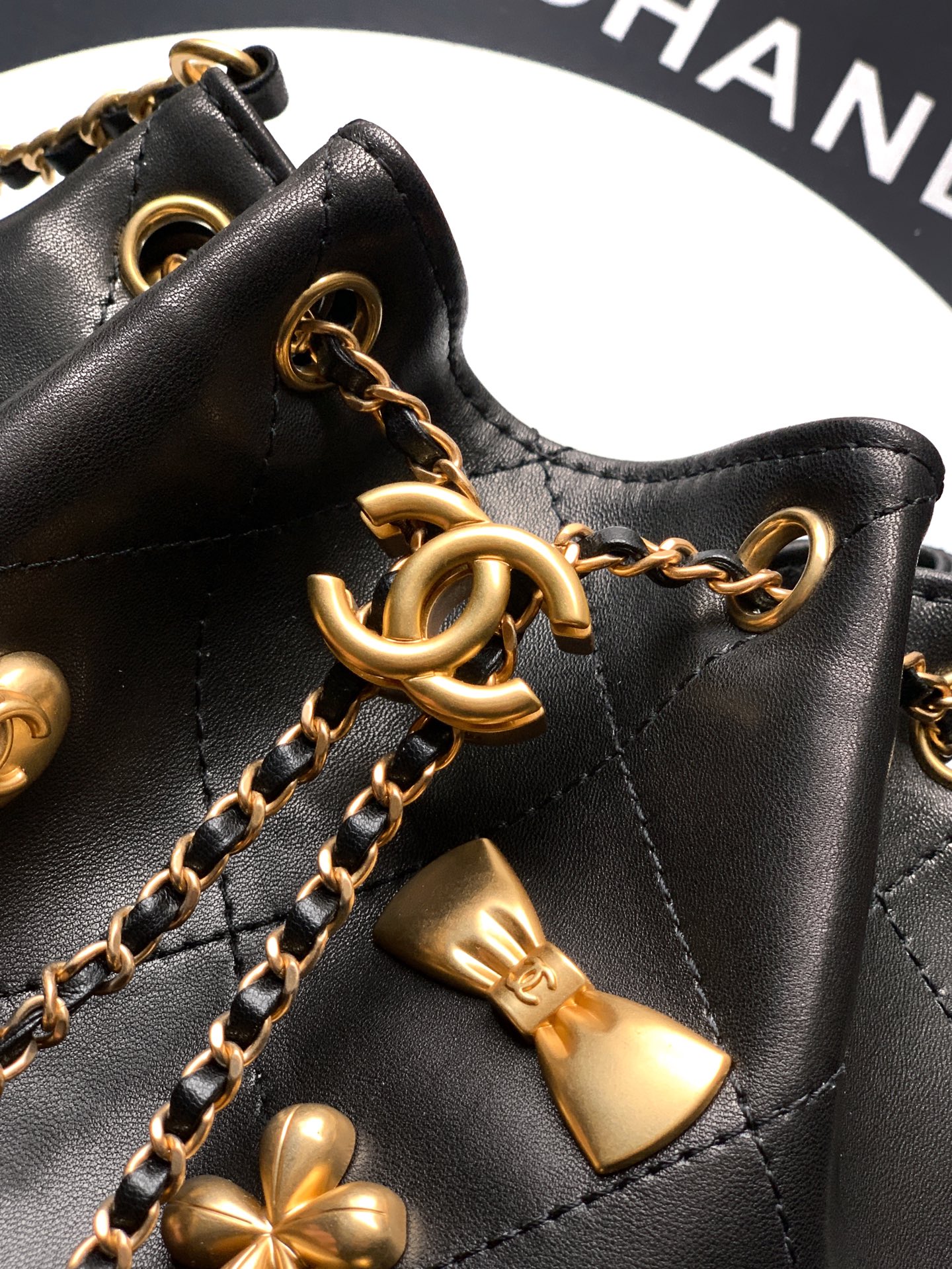 Chanel Bucket Bag Cow Leather Black L