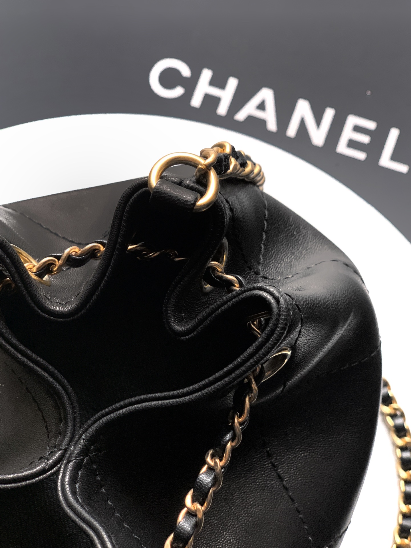 Chanel Bucket Bag Cow Leather Black L