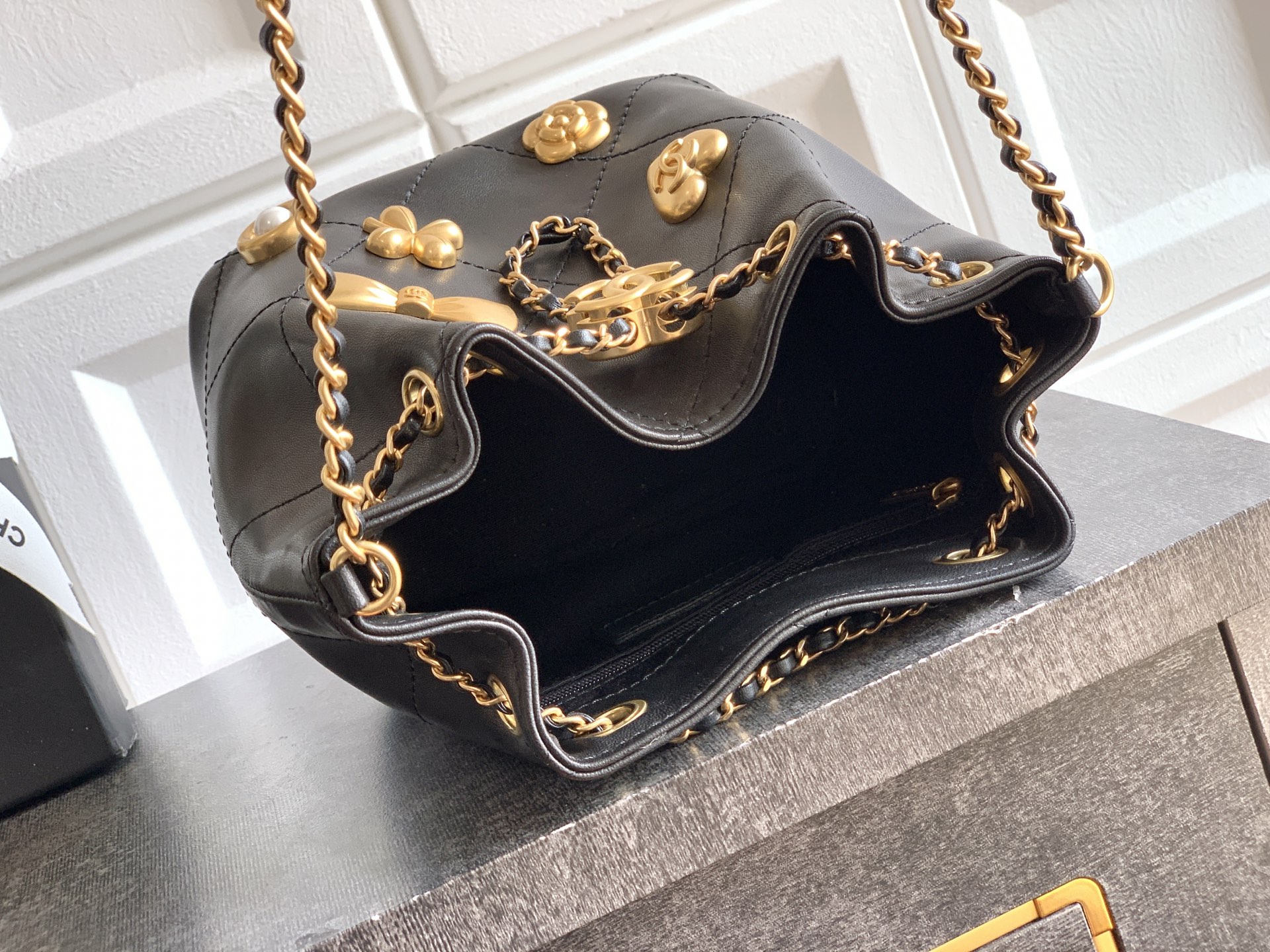 Chanel Bucket Bag Cow Leather Black L