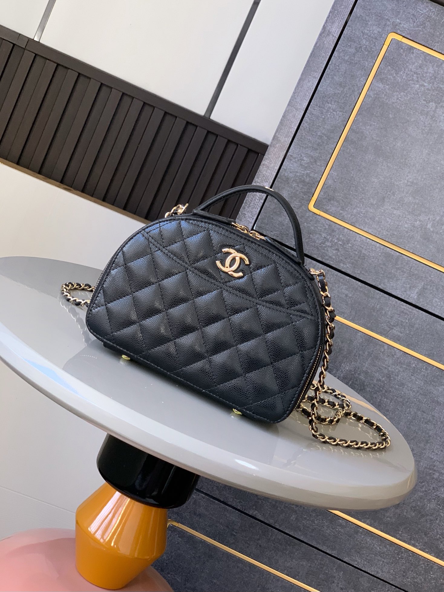 Chanel Basic Bag Cow Leather Blue M-l
