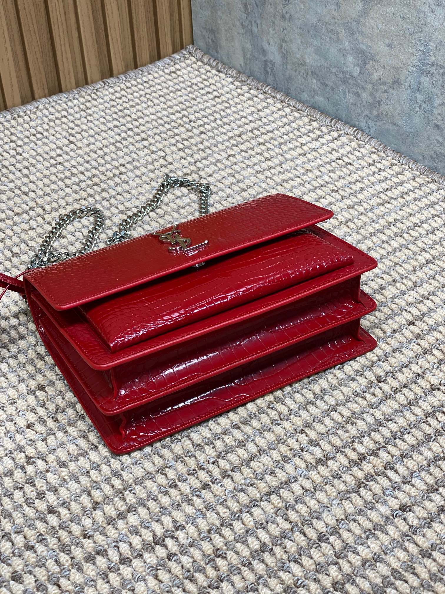 Ysl Basic Bag Cow Leather Silver L-s