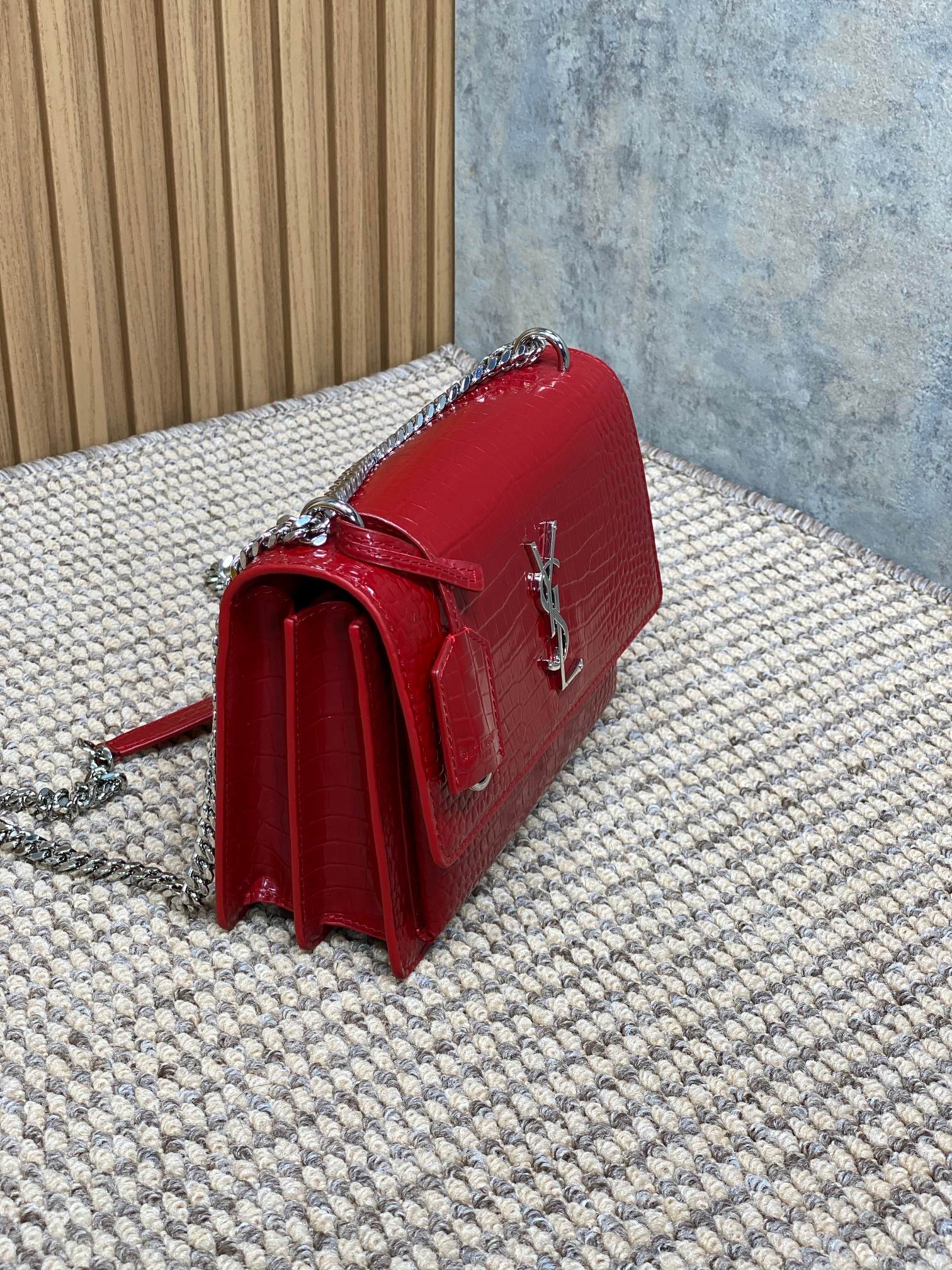 Ysl Basic Bag Cow Leather Silver L-s