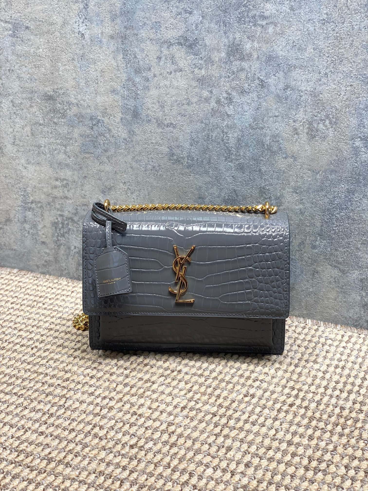 Ysl Basic Bag Cow Leather Silver L-s