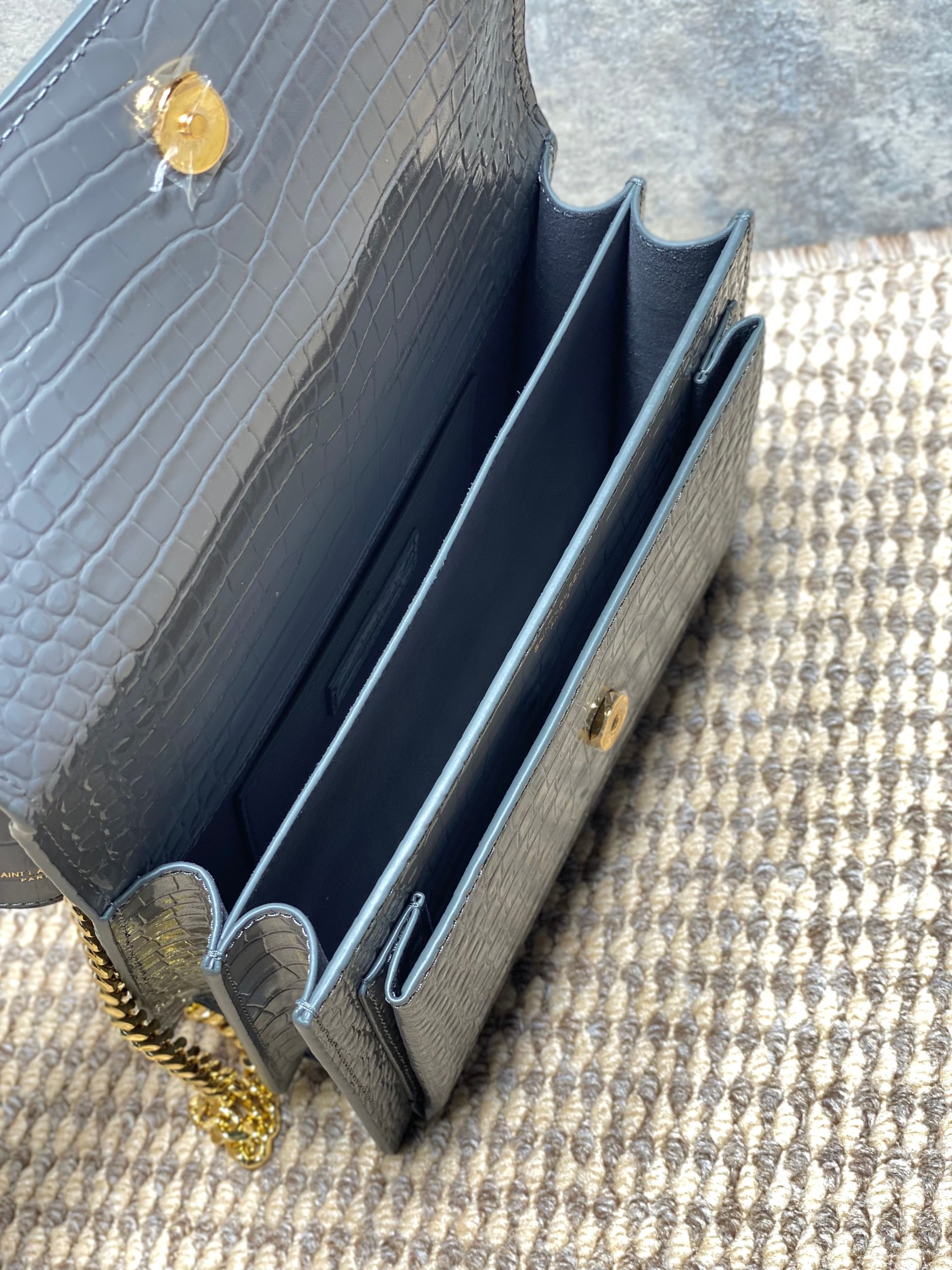 Ysl Basic Bag Cow Leather Silver L-s