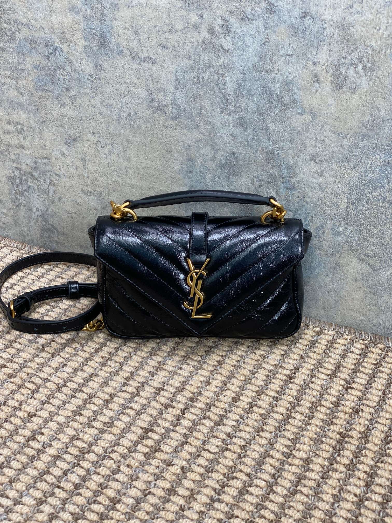 Ysl Messenger Bag Cow Leather Gold M-l-s