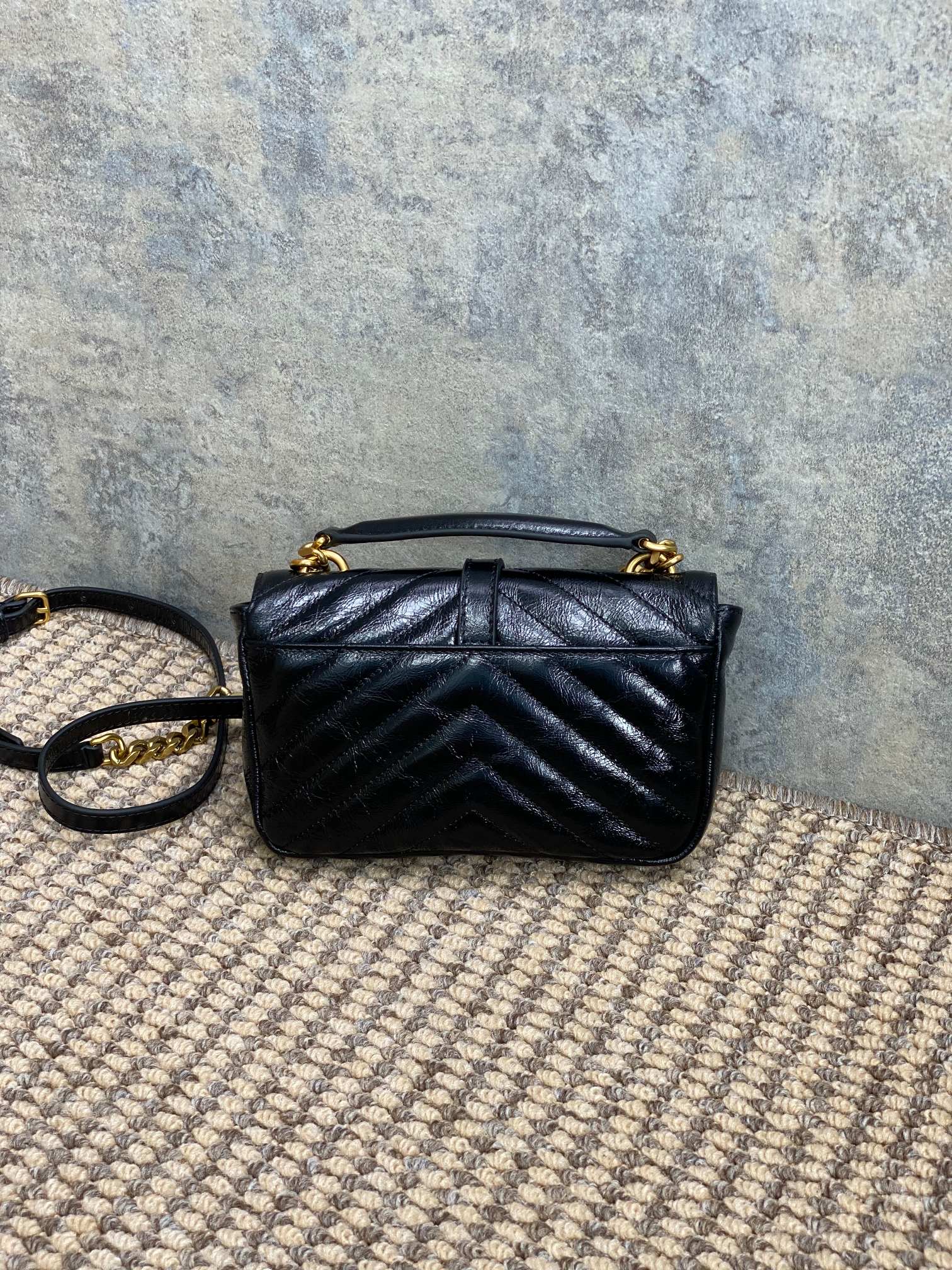 Ysl Messenger Bag Cow Leather Gold M-l-s