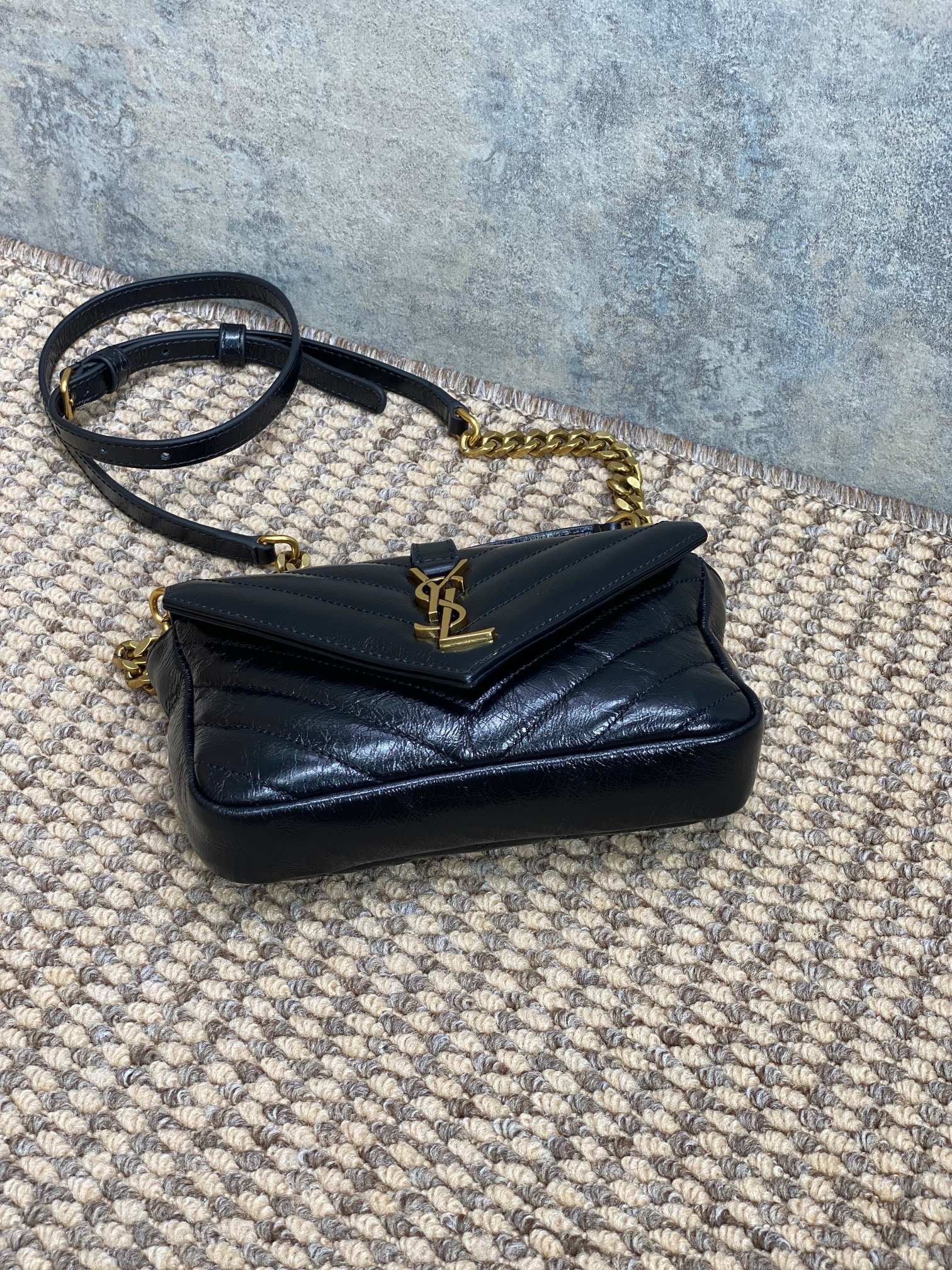 Ysl Messenger Bag Cow Leather Gold M-l-s