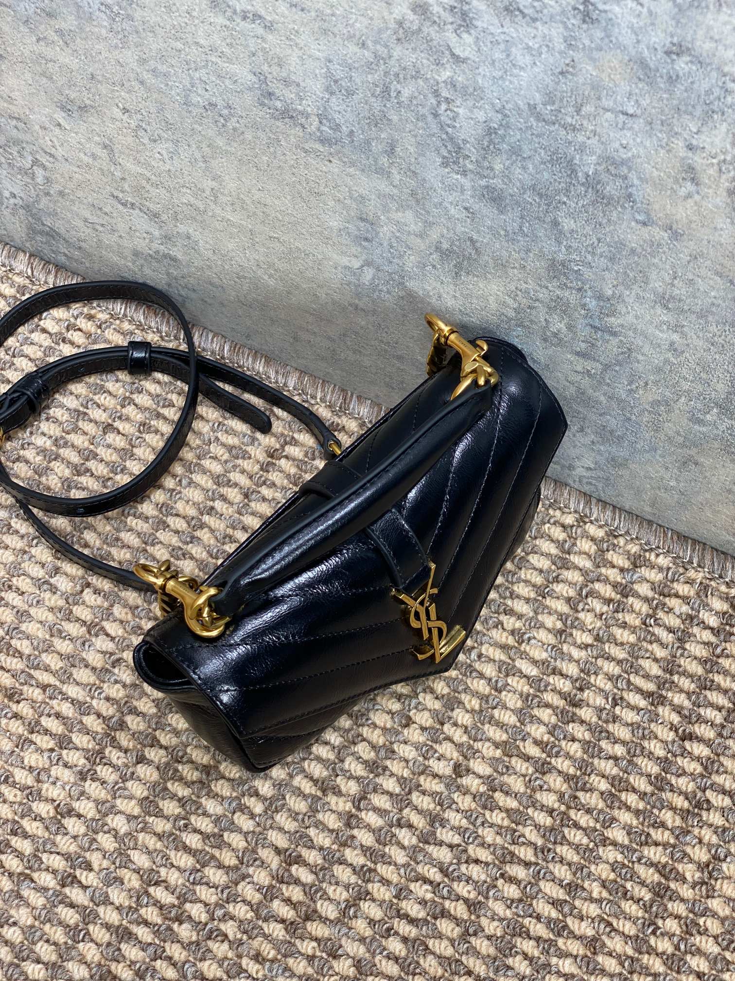 Ysl Messenger Bag Cow Leather Gold M-l-s