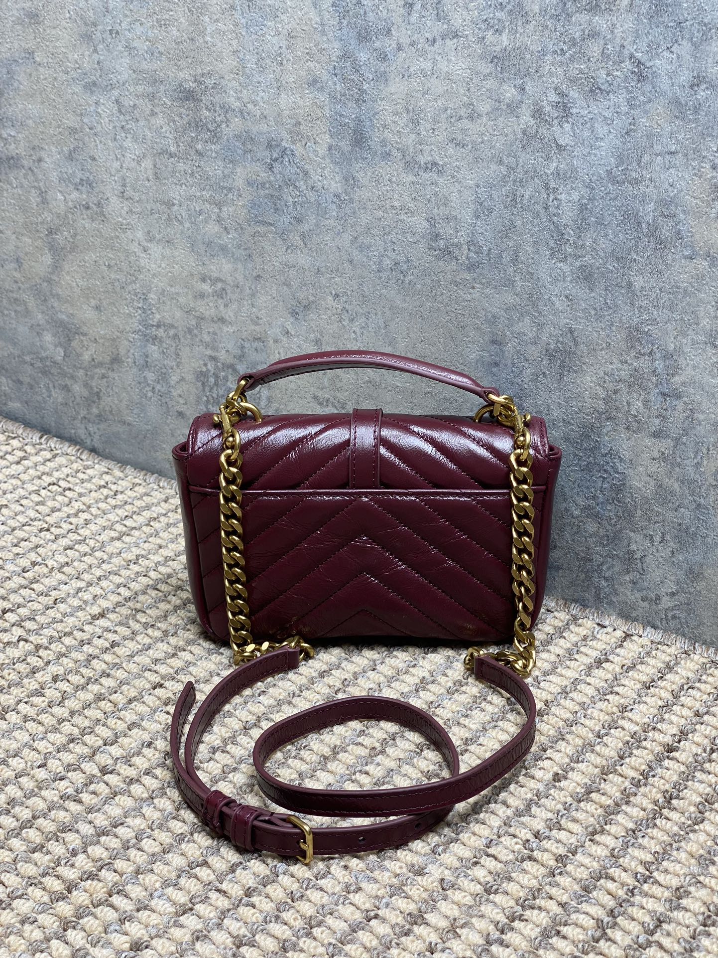 Ysl Messenger Bag Cow Leather Gold M-l-s