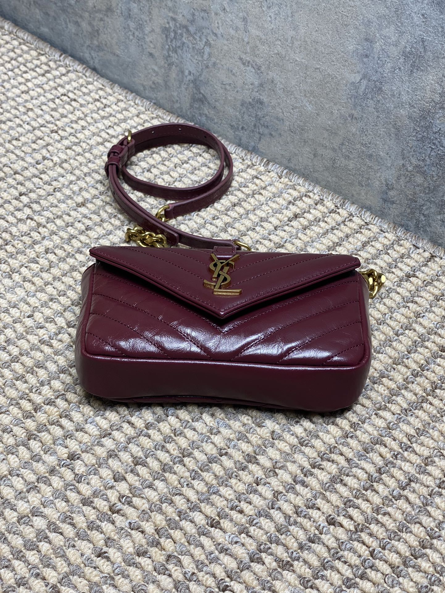 Ysl Messenger Bag Cow Leather Gold M-l-s