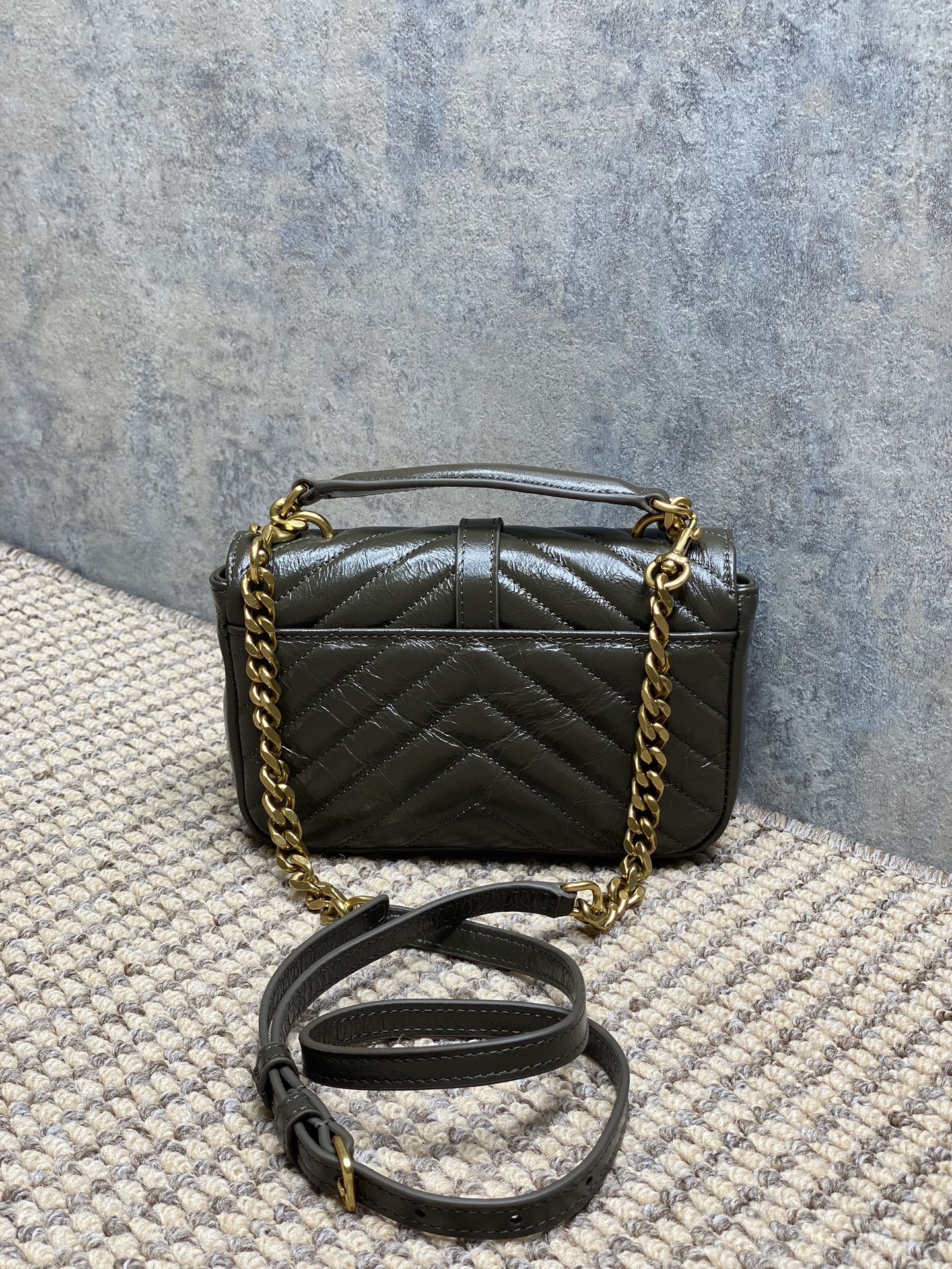 Ysl Messenger Bag Cow Leather Gold M-l-s