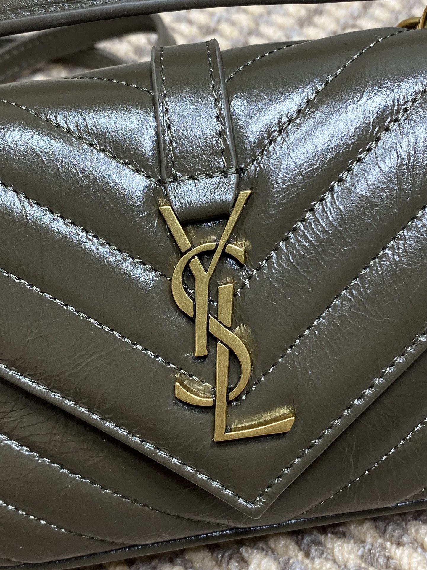 Ysl Messenger Bag Cow Leather Gold M-l-s