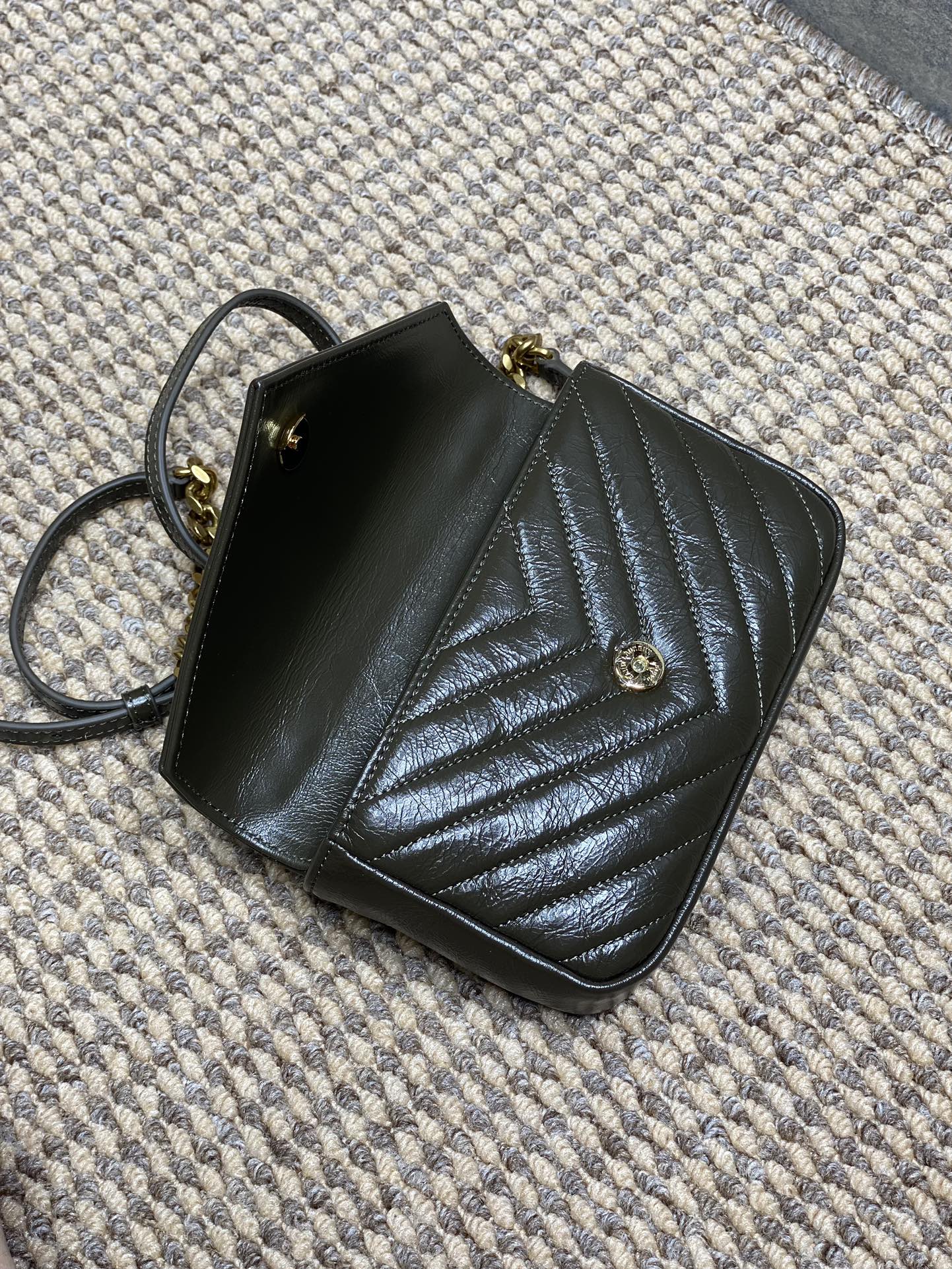 Ysl Messenger Bag Cow Leather Gold M-l-s