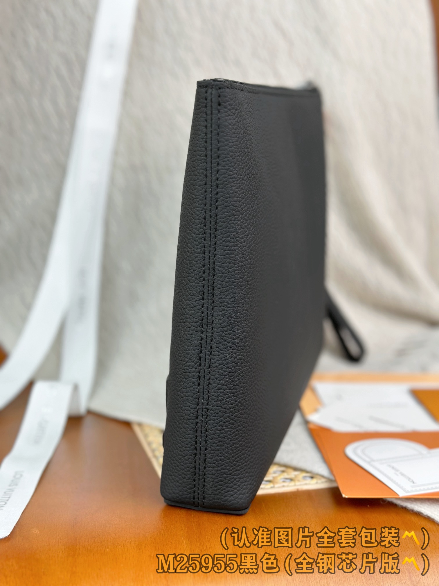 Louis Vuitton Clutch Bag Cow Leather Black M-l