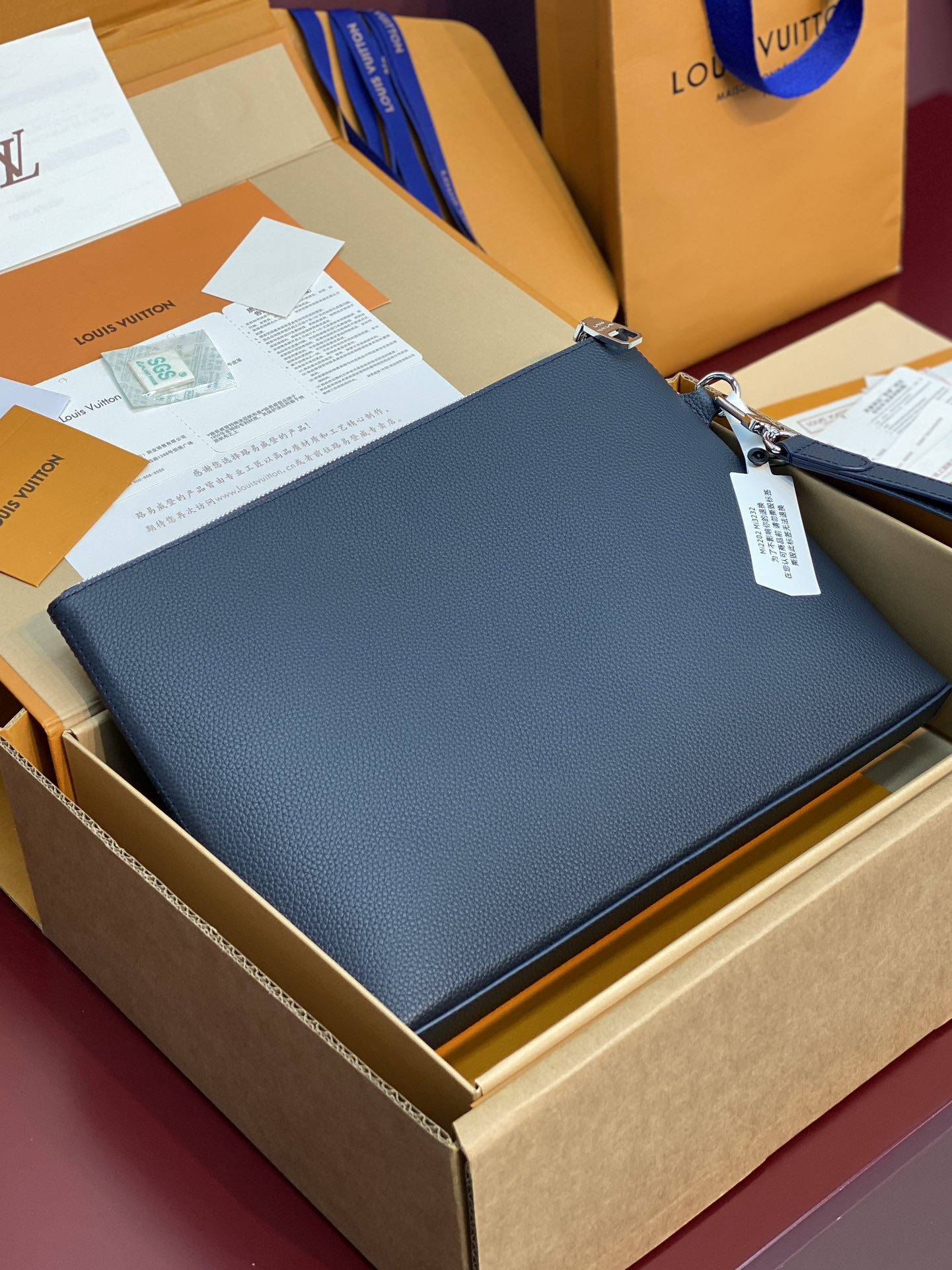 Louis Vuitton Clutch Bag Cow Leather Blue M-l