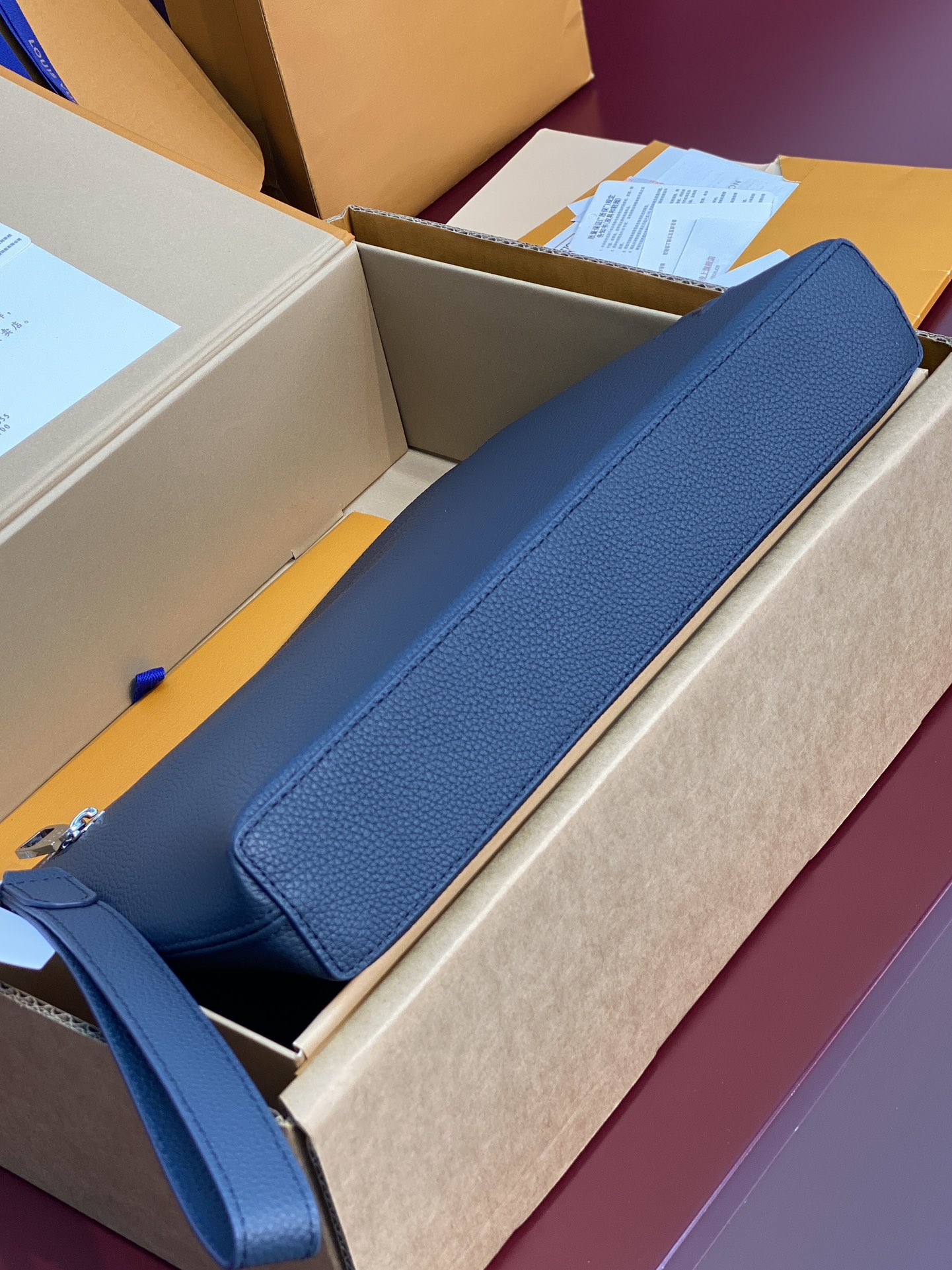 Louis Vuitton Clutch Bag Cow Leather Blue M-l