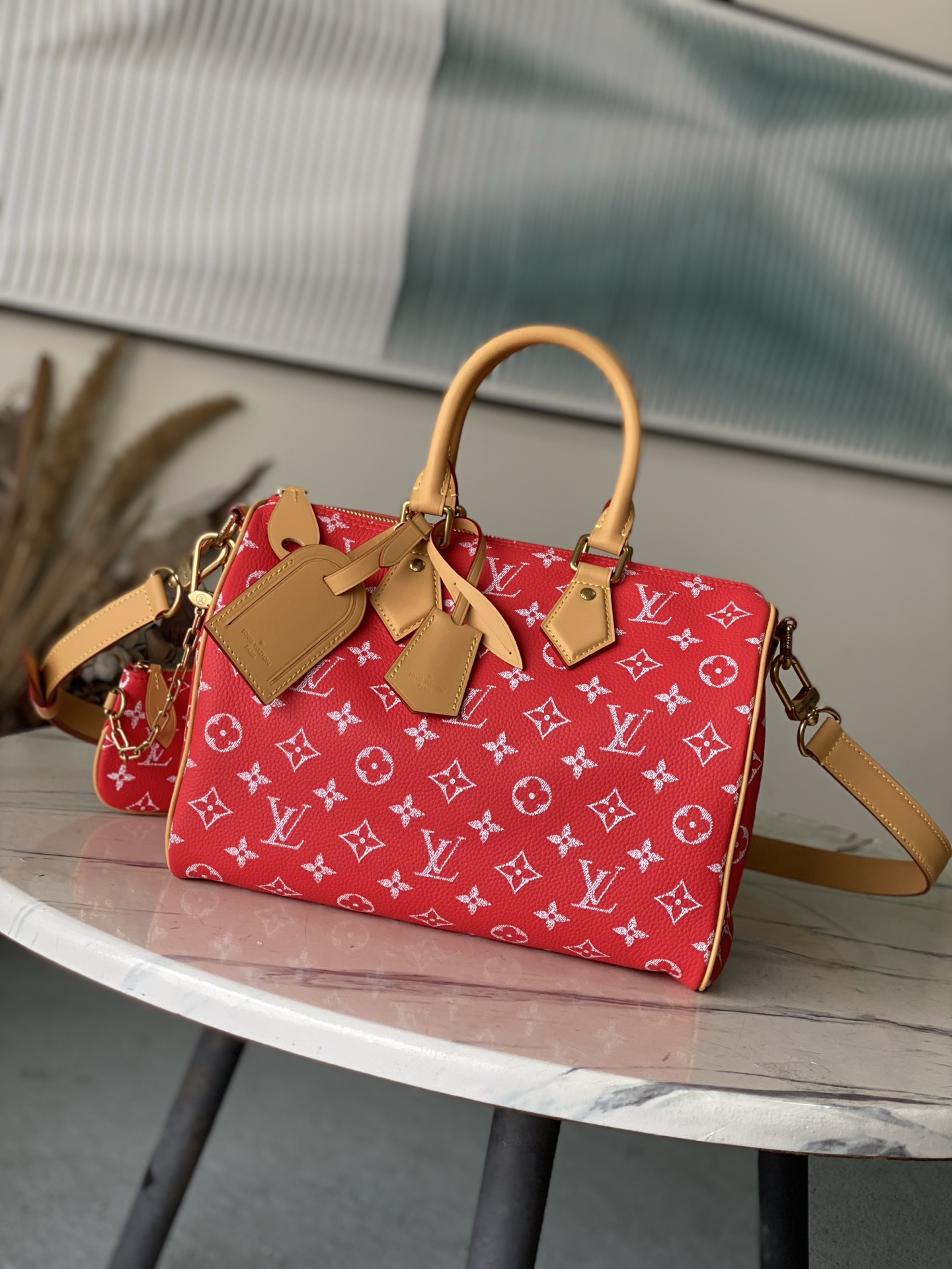 Louis Vuitton Basic Bag Cow Leather Red M-l-s