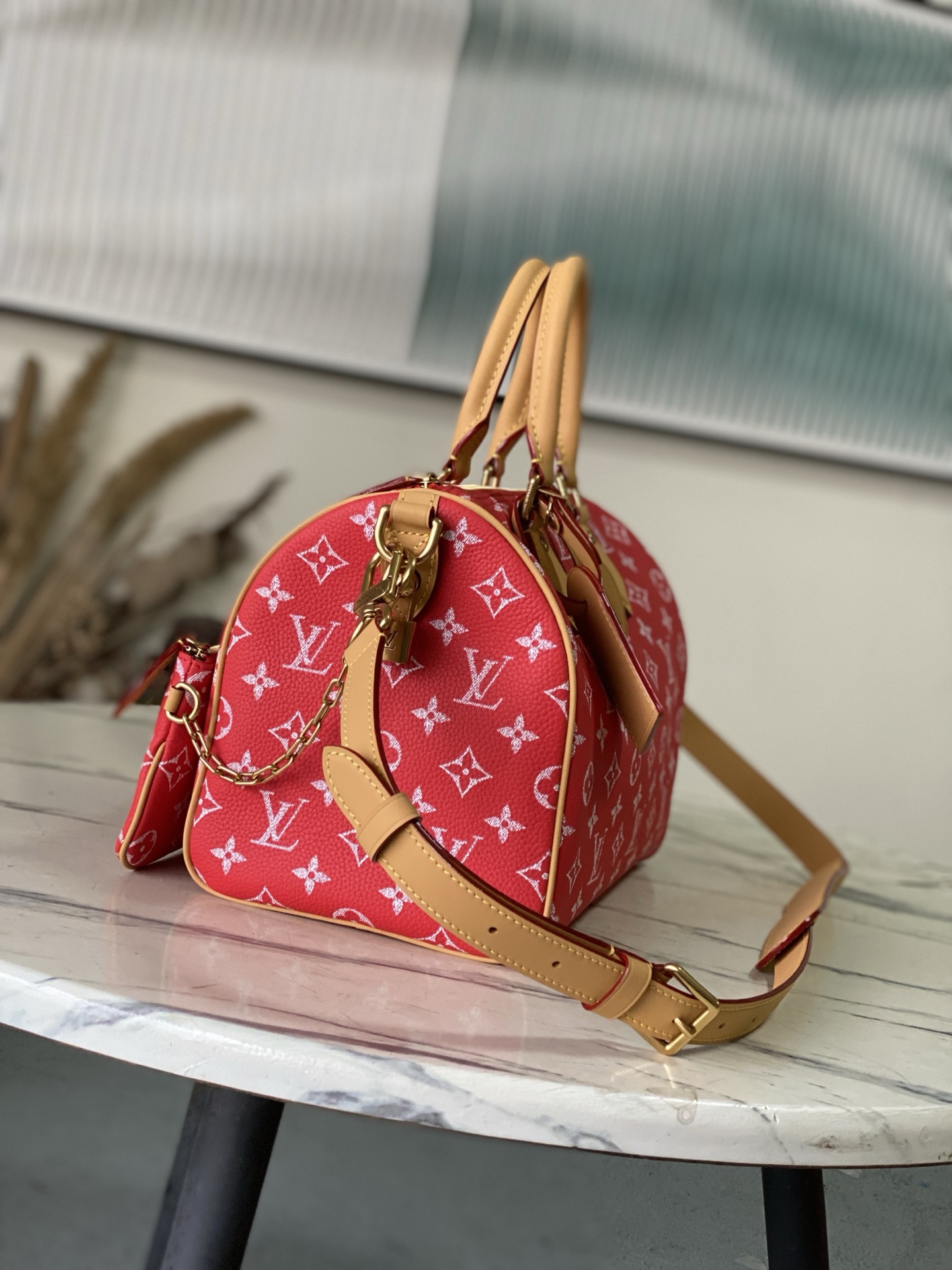 Louis Vuitton Basic Bag Cow Leather Red M-l-s