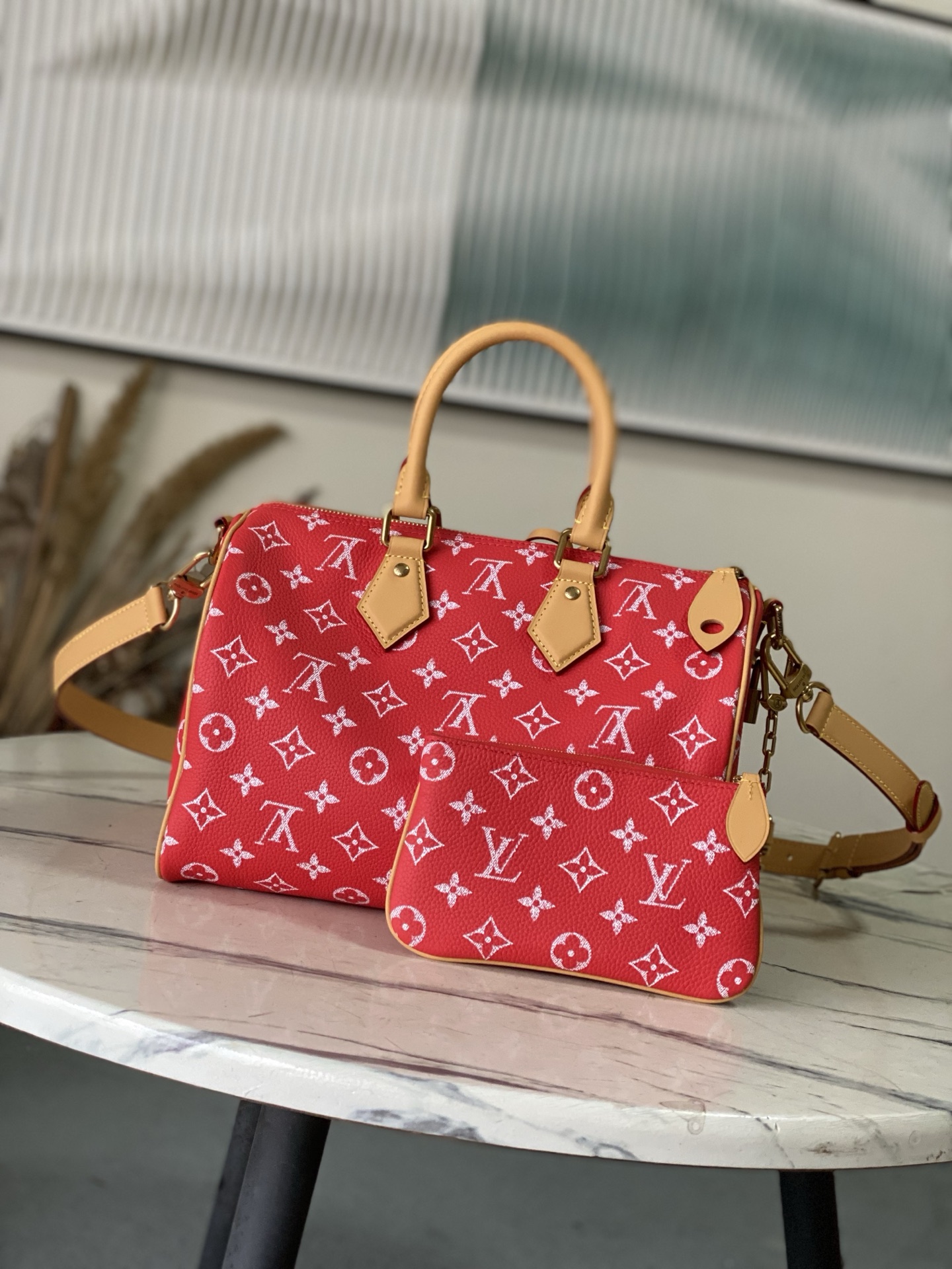 Louis Vuitton Basic Bag Cow Leather Red M-l-s
