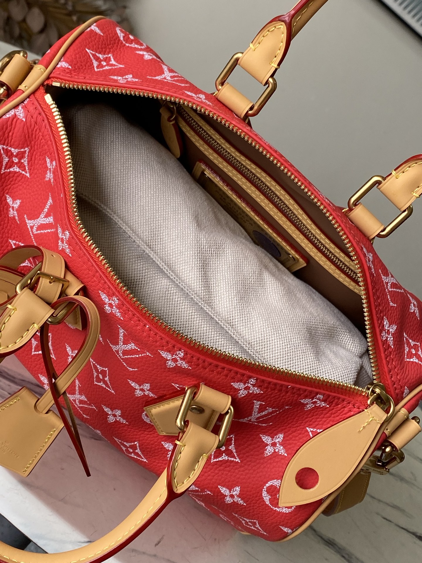 Louis Vuitton Basic Bag Cow Leather Red M-l-s