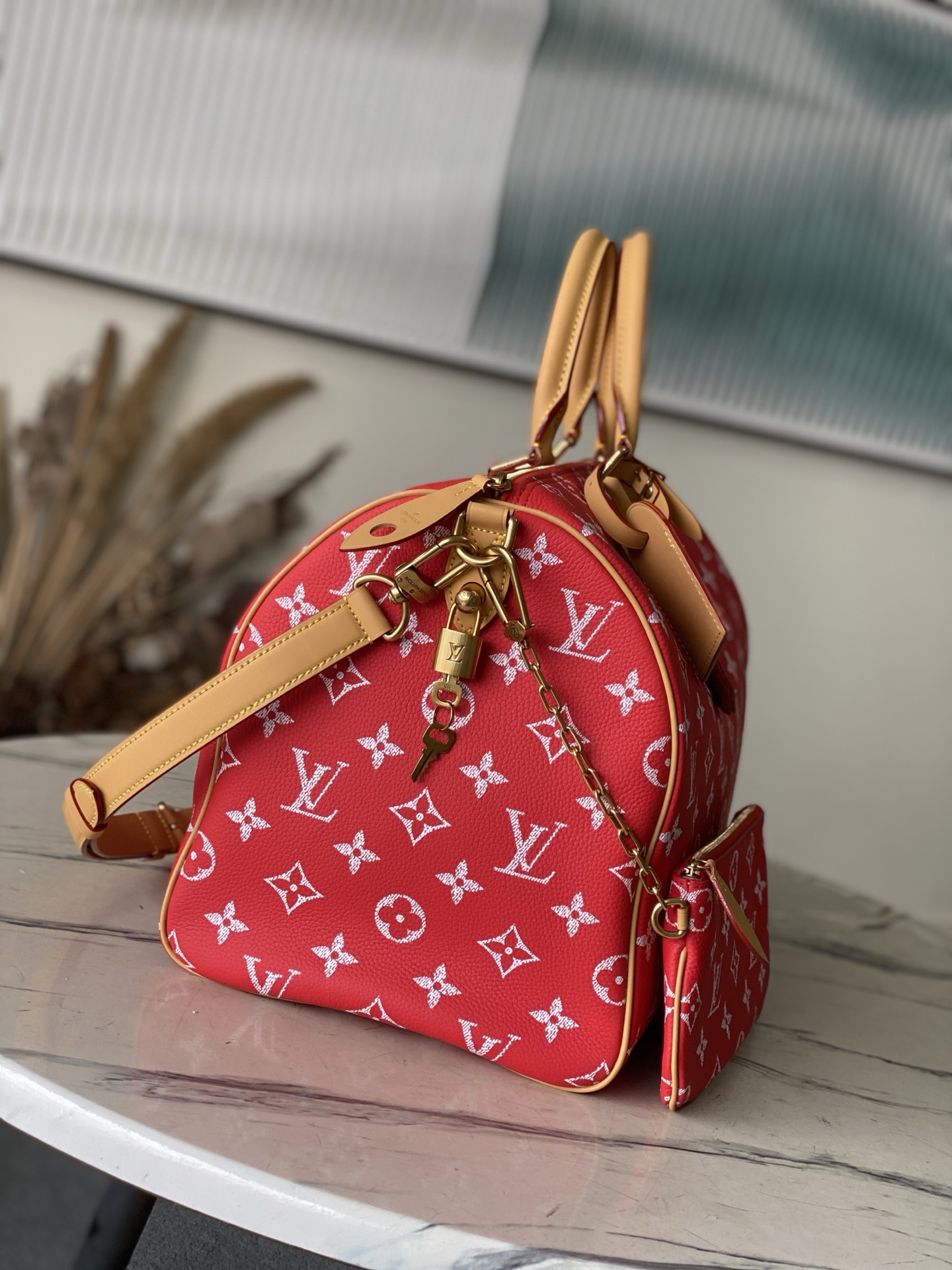 Louis Vuitton Basic Bag Cow Leather Red M-l-s
