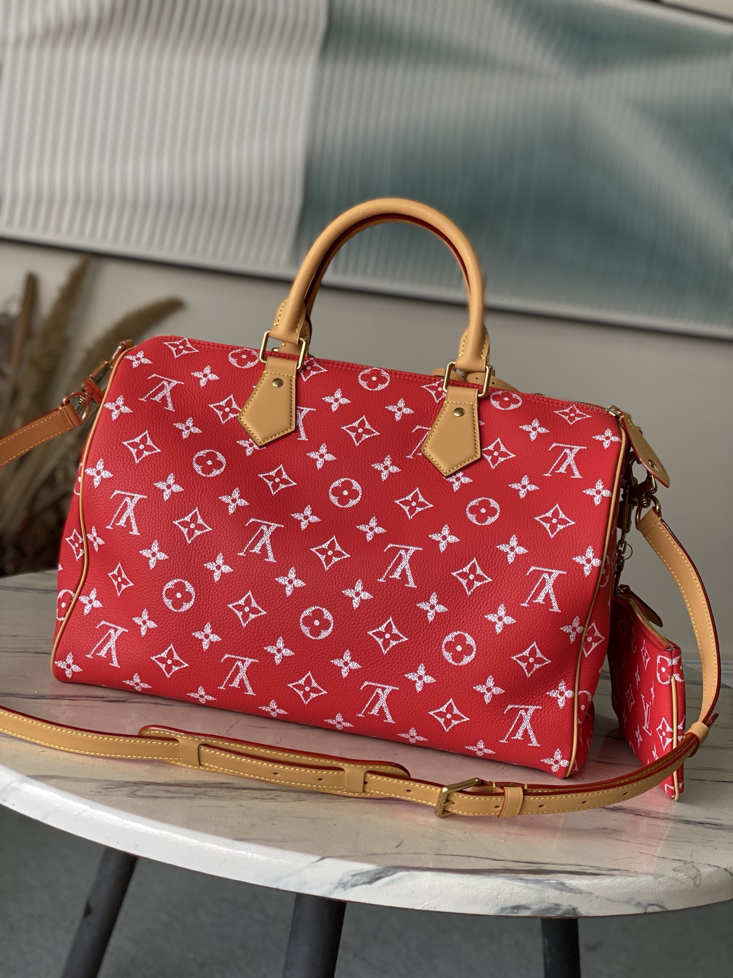 Louis Vuitton Basic Bag Cow Leather Red M-l-s
