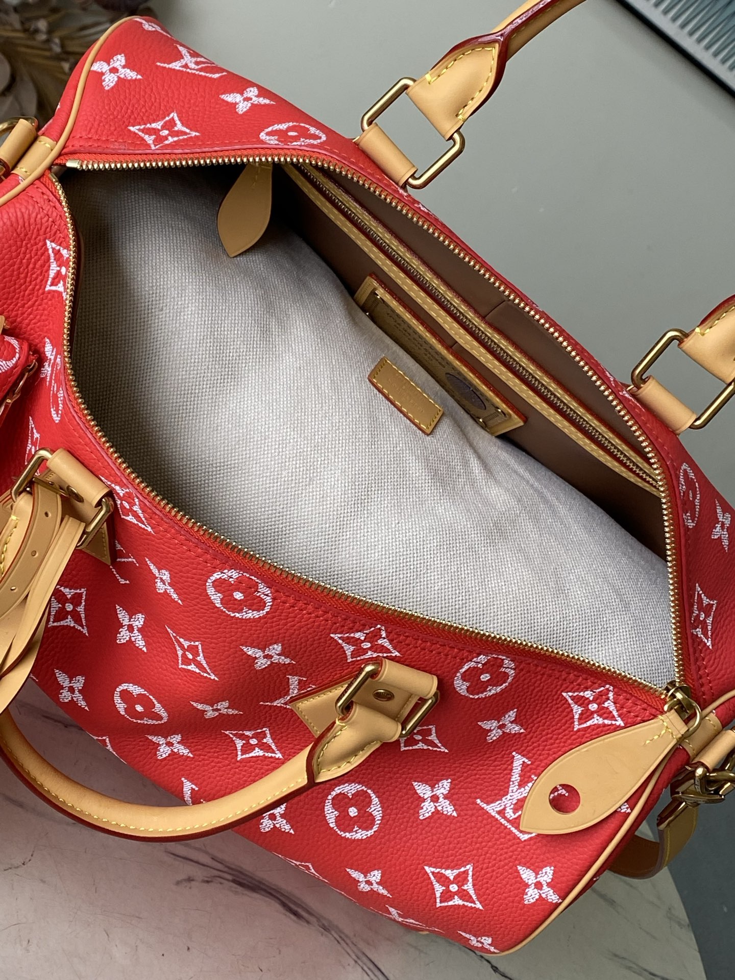 Louis Vuitton Basic Bag Cow Leather Red M-l-s