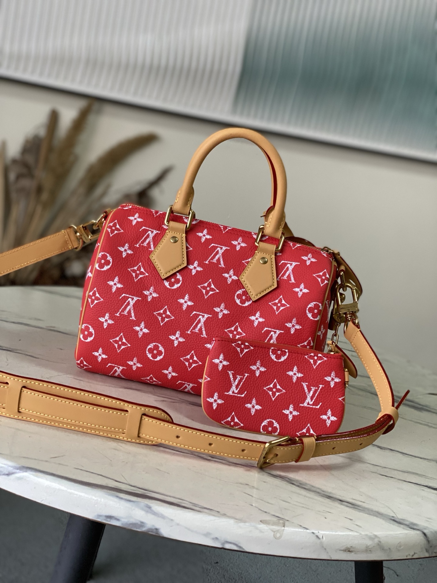 Louis Vuitton Basic Bag Cow Leather Red M-l-s