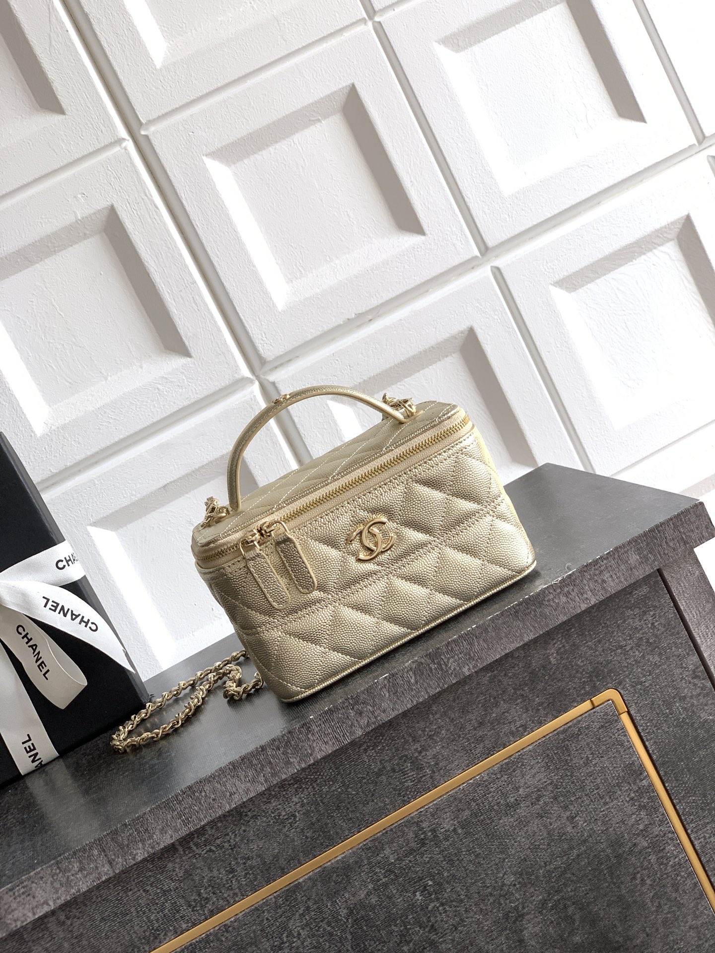 Chanel Basic Bag Cow Leather Silver M-l