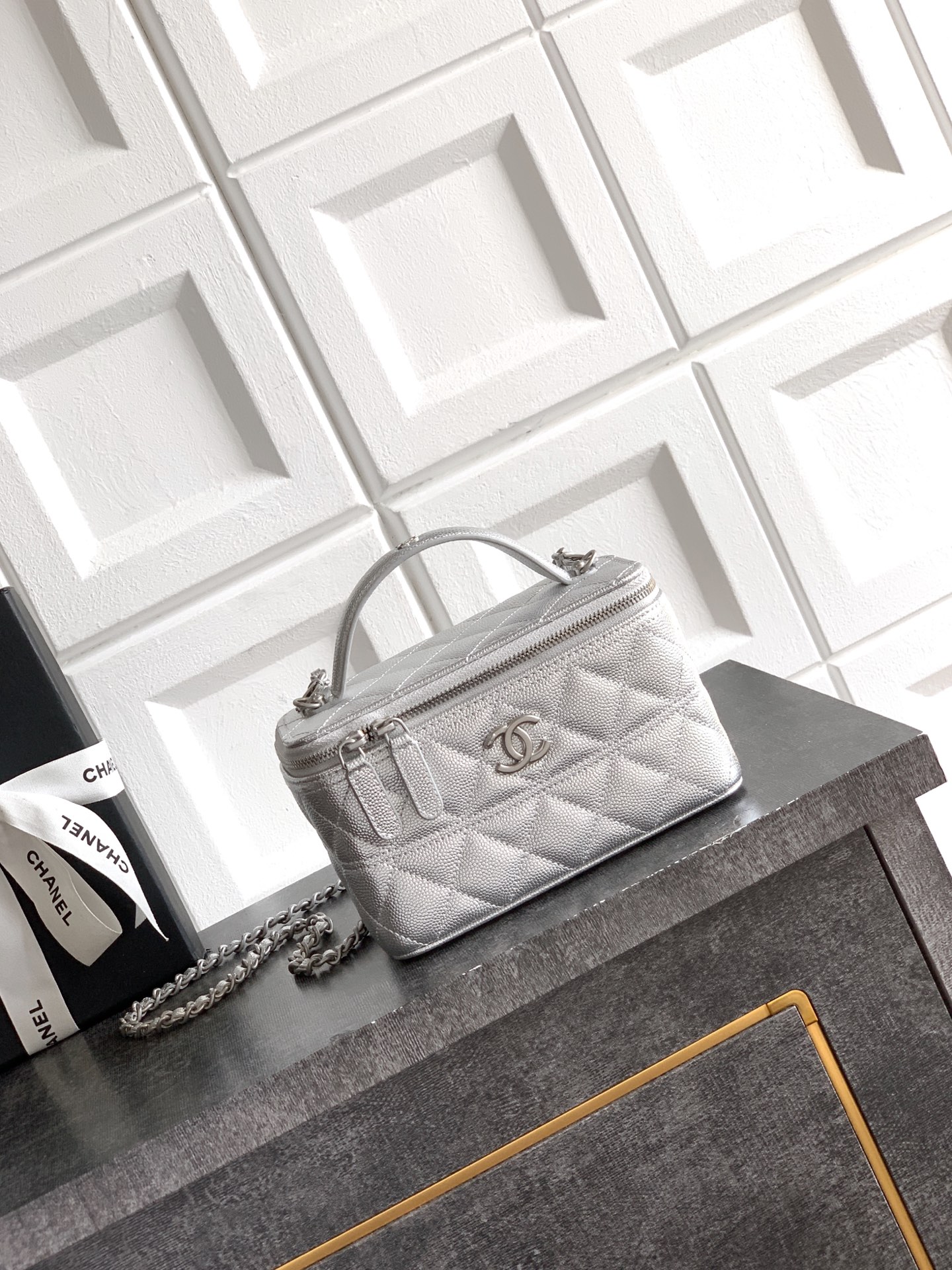 Chanel Basic Bag Cow Leather Silver M-l