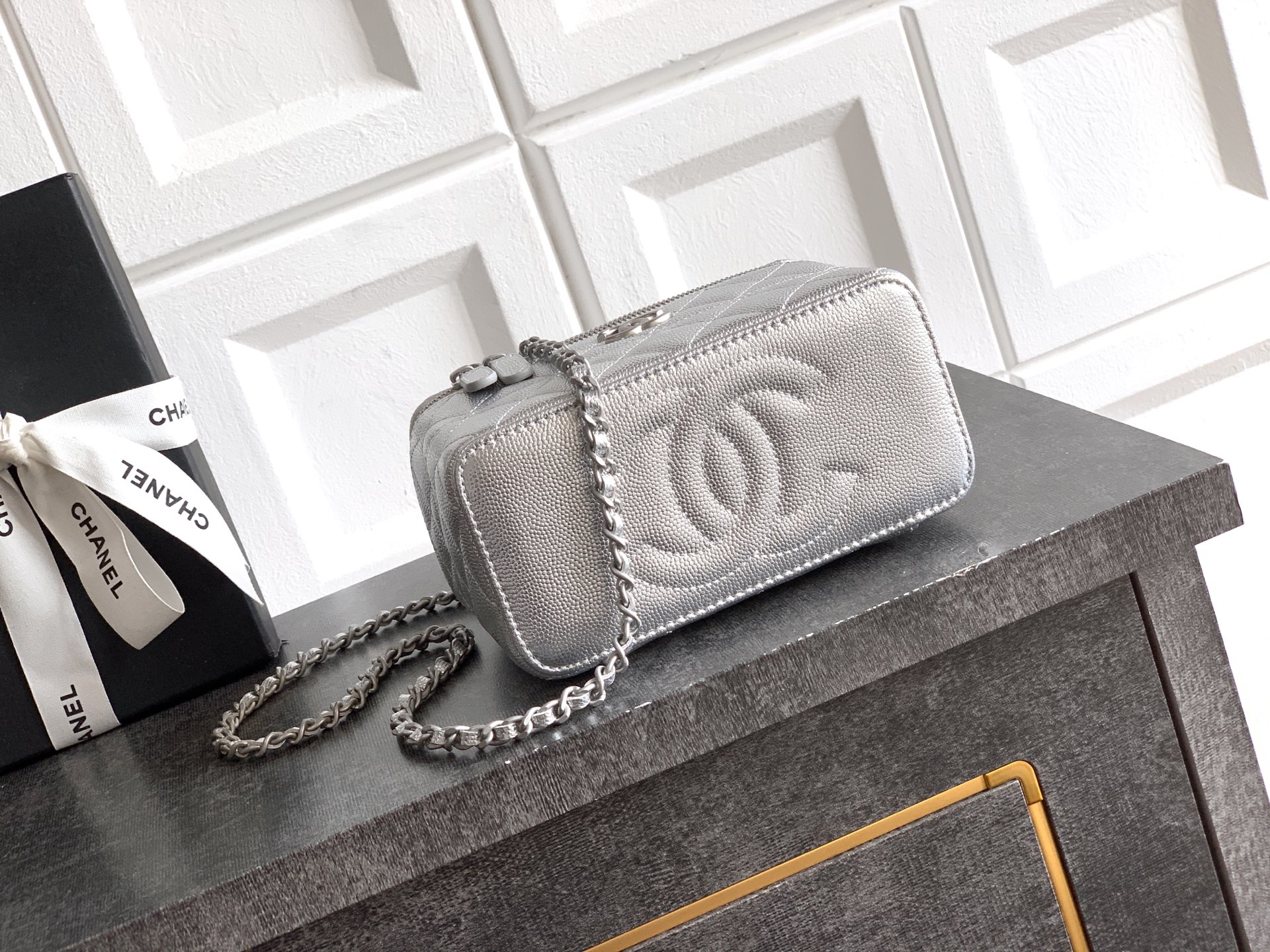 Chanel Basic Bag Cow Leather Silver M-l