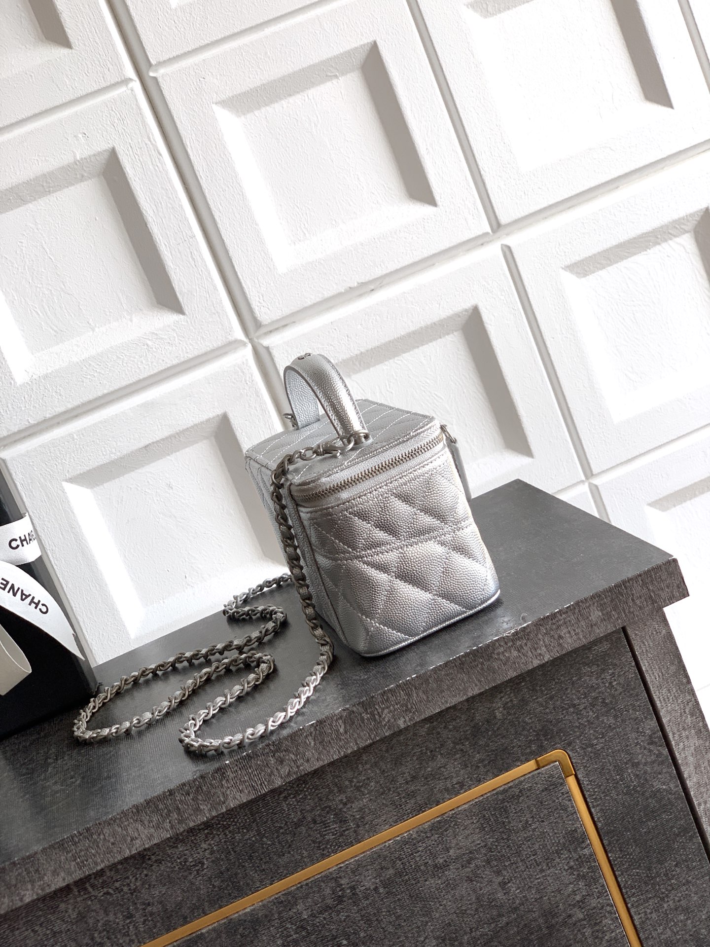 Chanel Basic Bag Cow Leather Silver M-l