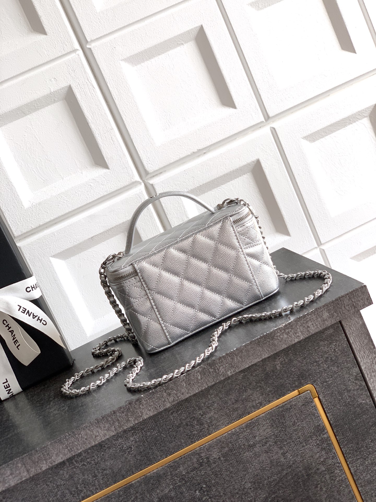 Chanel Basic Bag Cow Leather Silver M-l