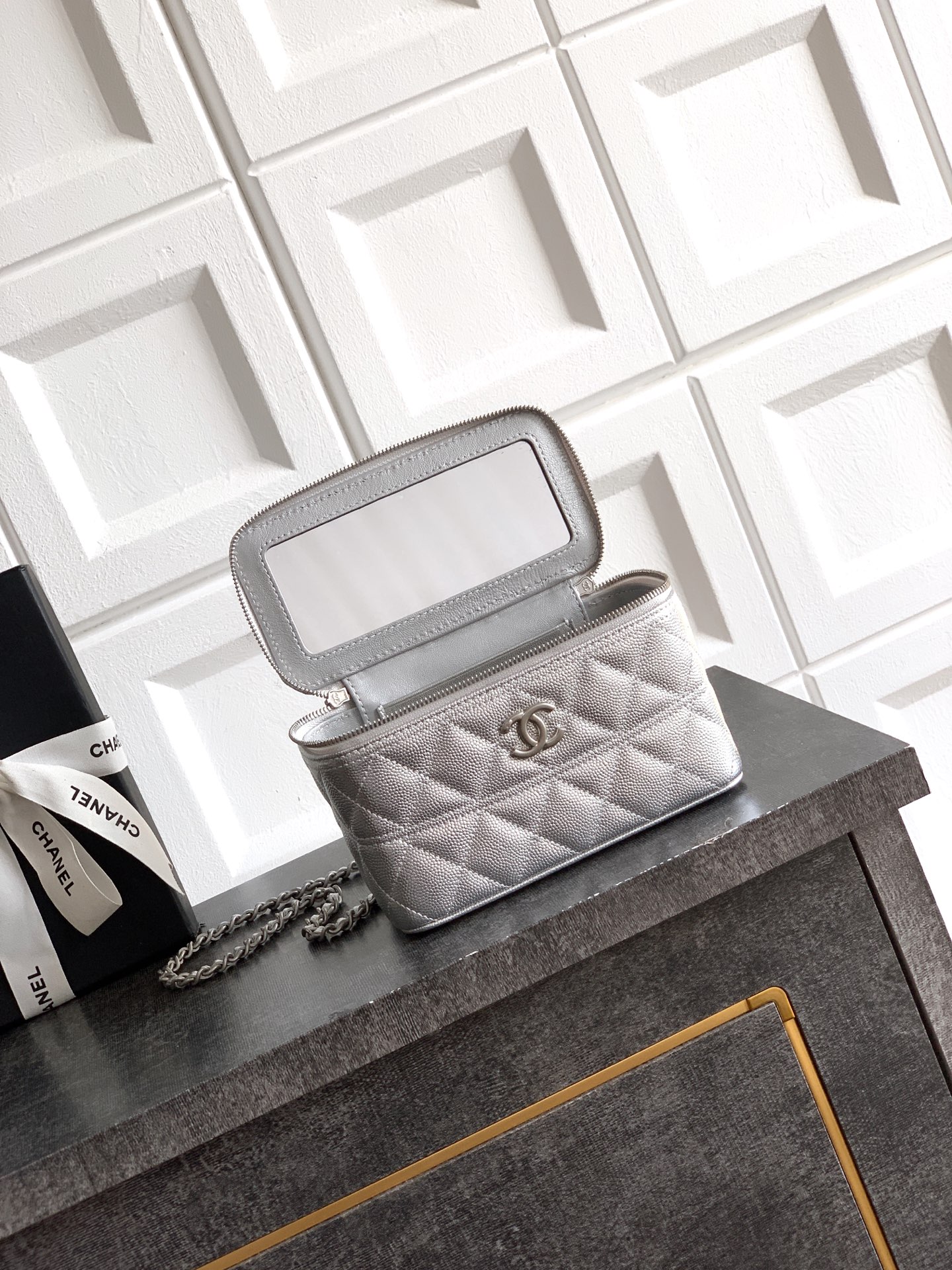 Chanel Basic Bag Cow Leather Silver M-l