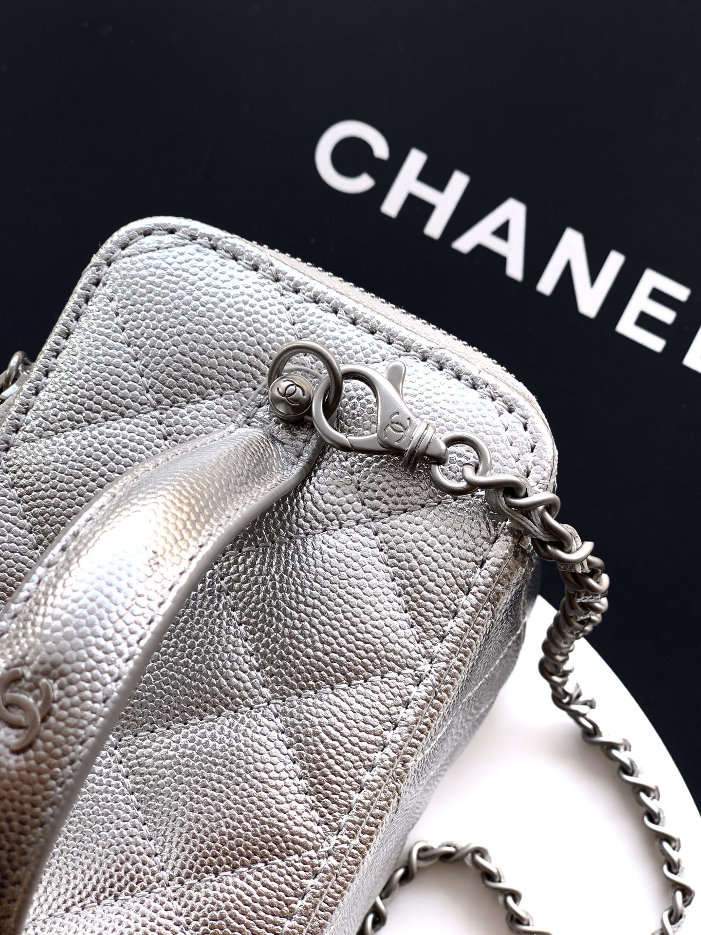 Chanel Basic Bag Cow Leather Silver M-l