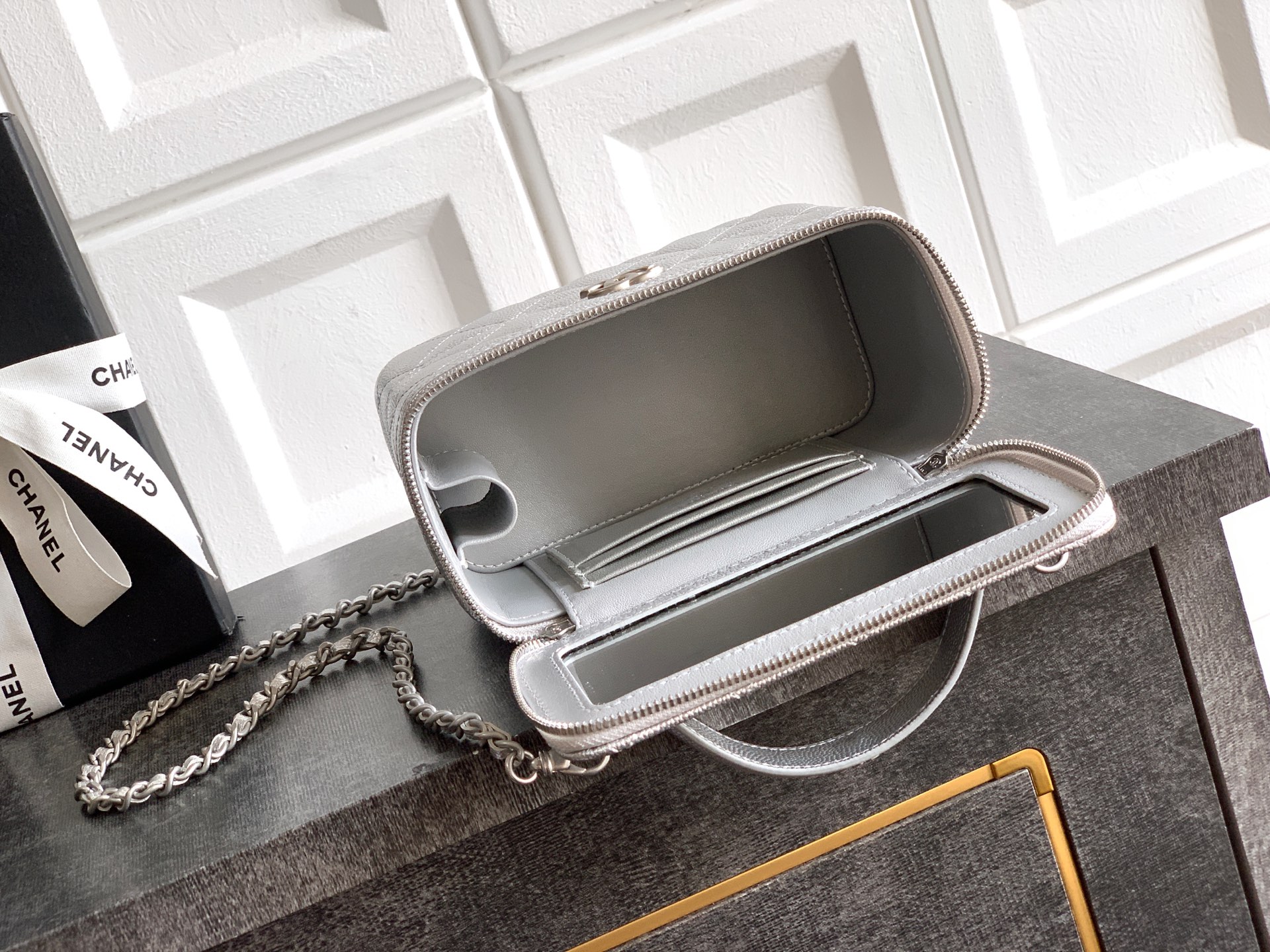 Chanel Basic Bag Cow Leather Silver M-l