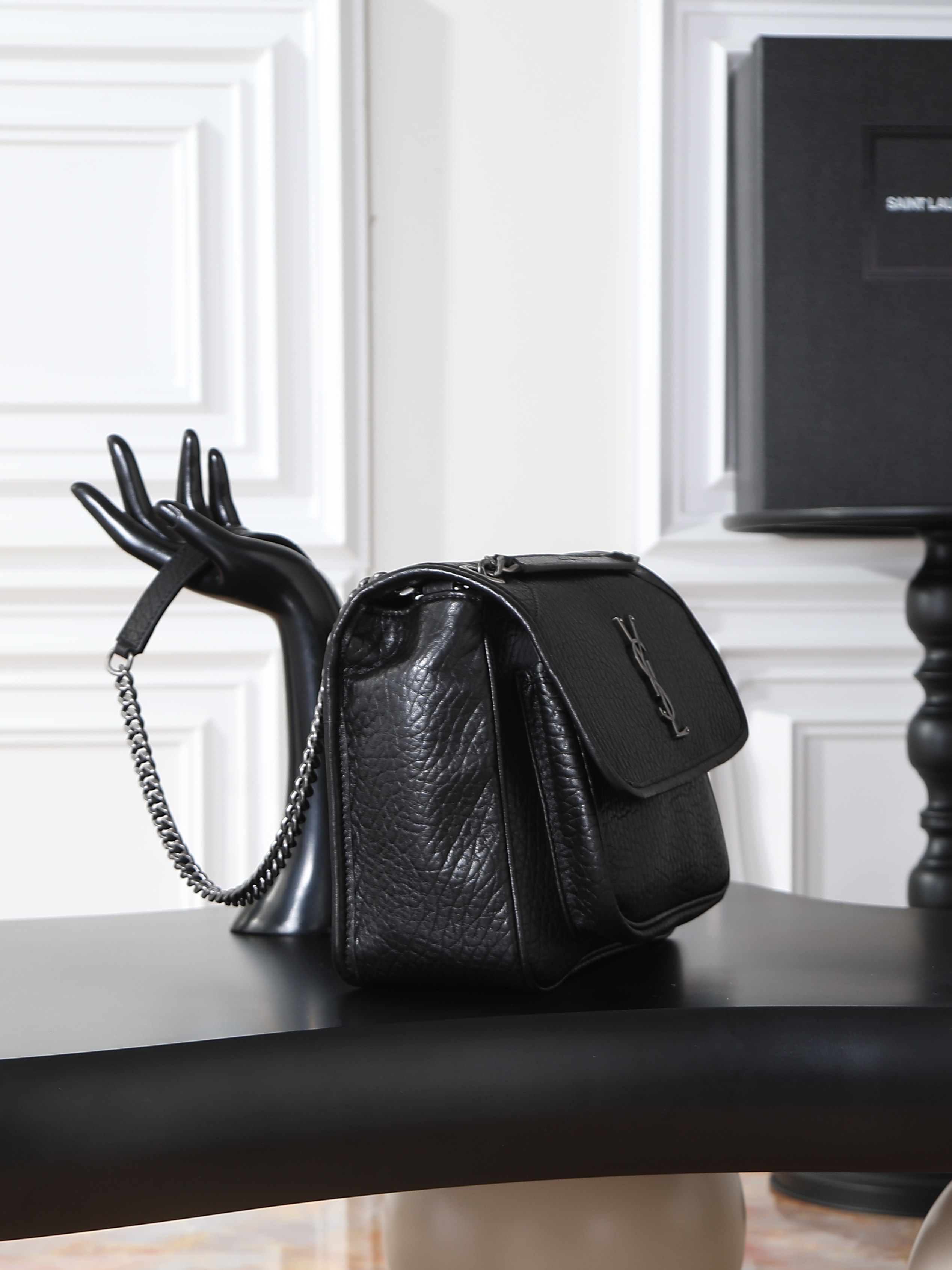 Basic Bag Sheepskin Black Large Capacity M-28cm